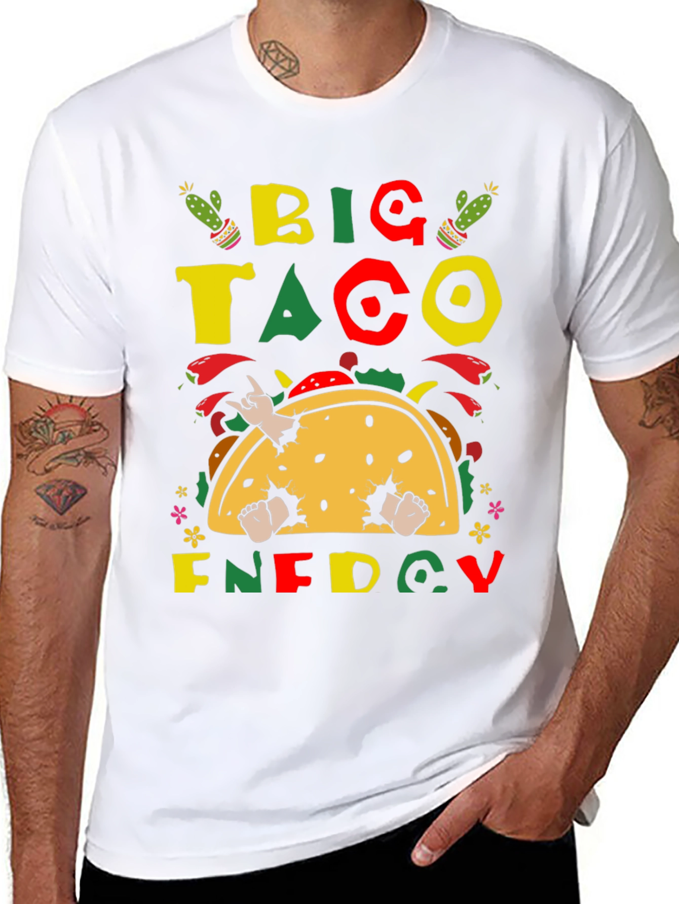 Black Big Taco Energy Graphic T-Shirt - Fun Foodie Tee view 8
