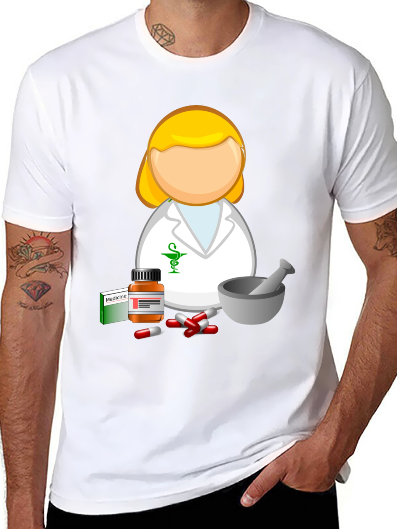 Black Pharmacist Cartoon T-Shirt - Medical Professional Style view 8