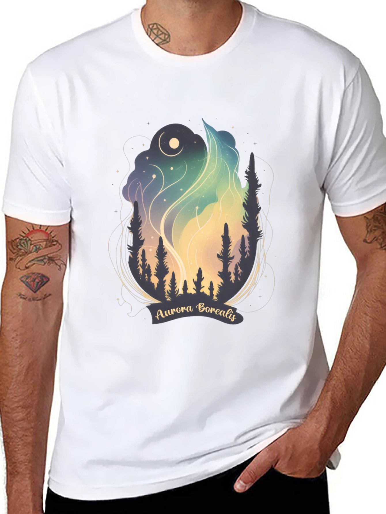 Black Aurora Borealis Graphic Tee - Night Sky T-Shirt view 8
