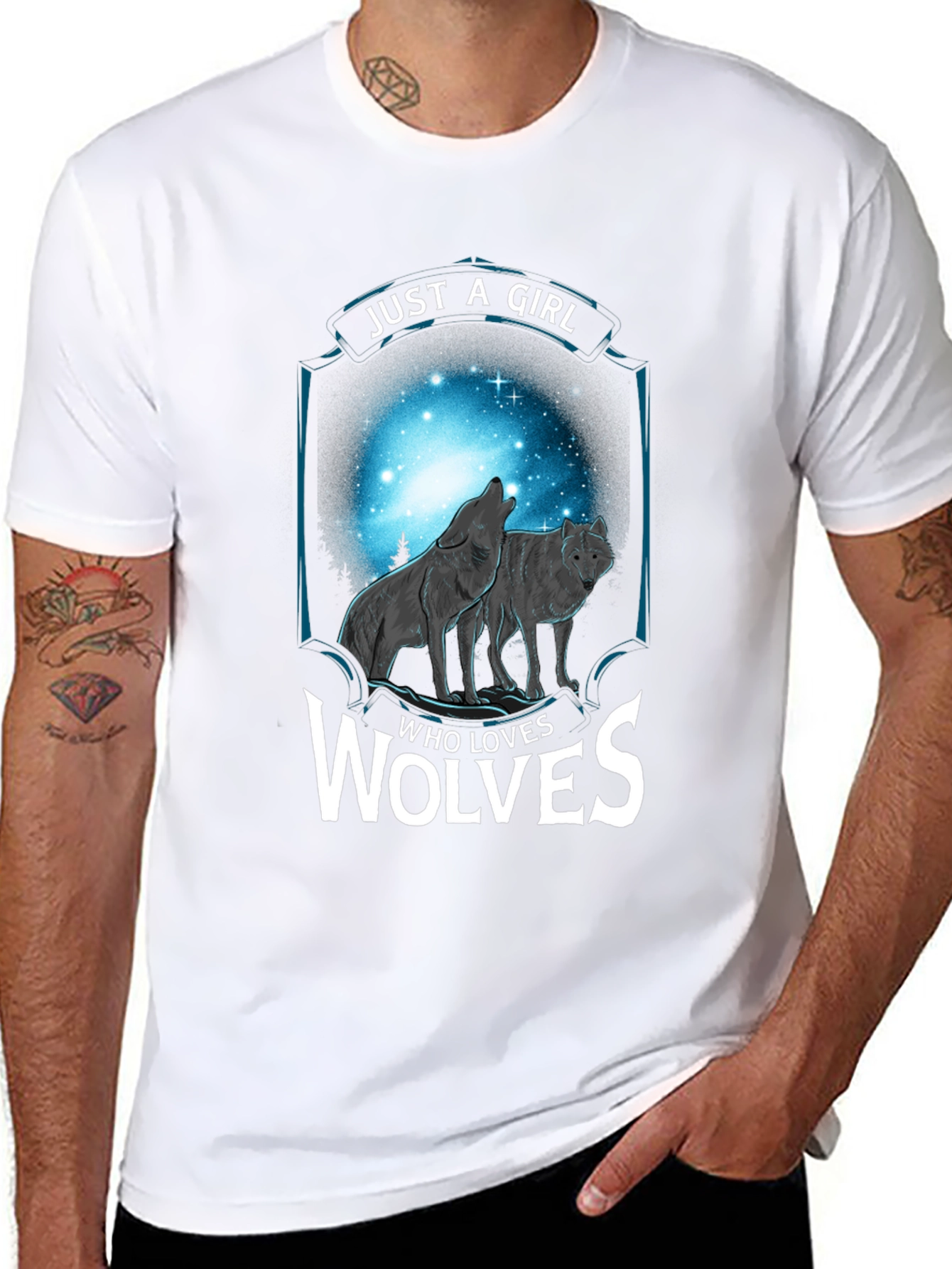 Black Just a Girl Who Loves Wolves T-Shirt view 8