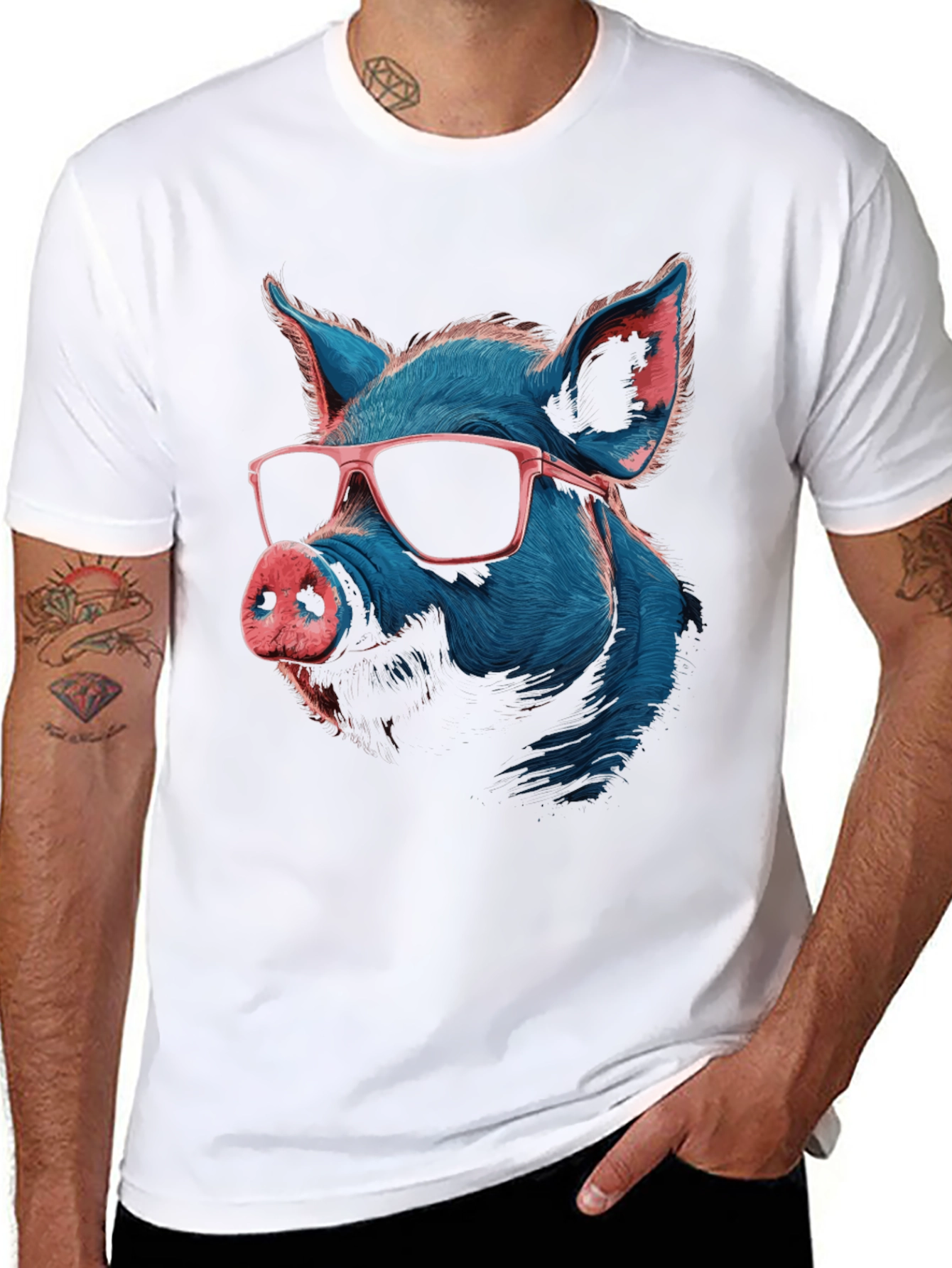 Black Cool Pig Graphic T-Shirt - Quirky Men's Tee view 8