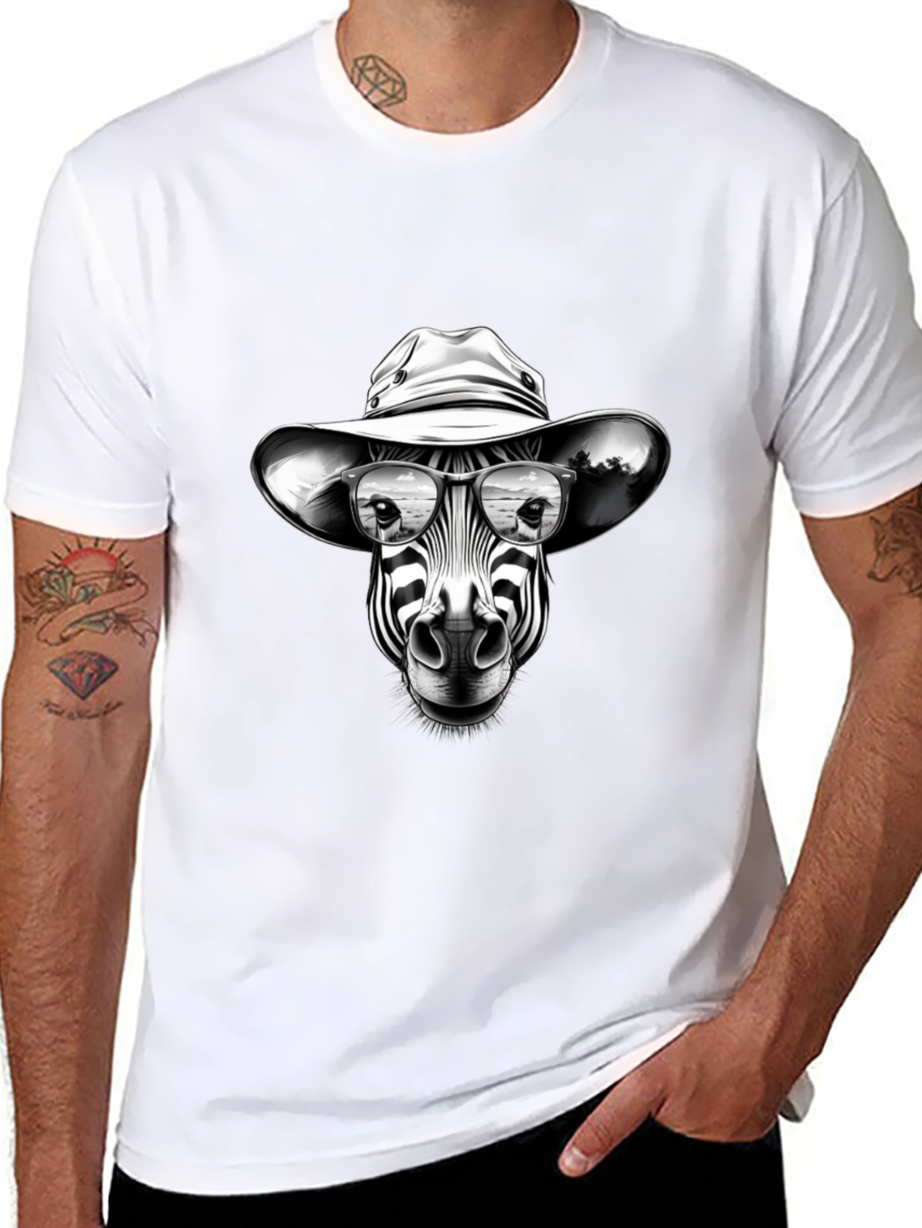 Black Zebra Cowboy Graphic Tee - Black Cotton T-Shirt view 8