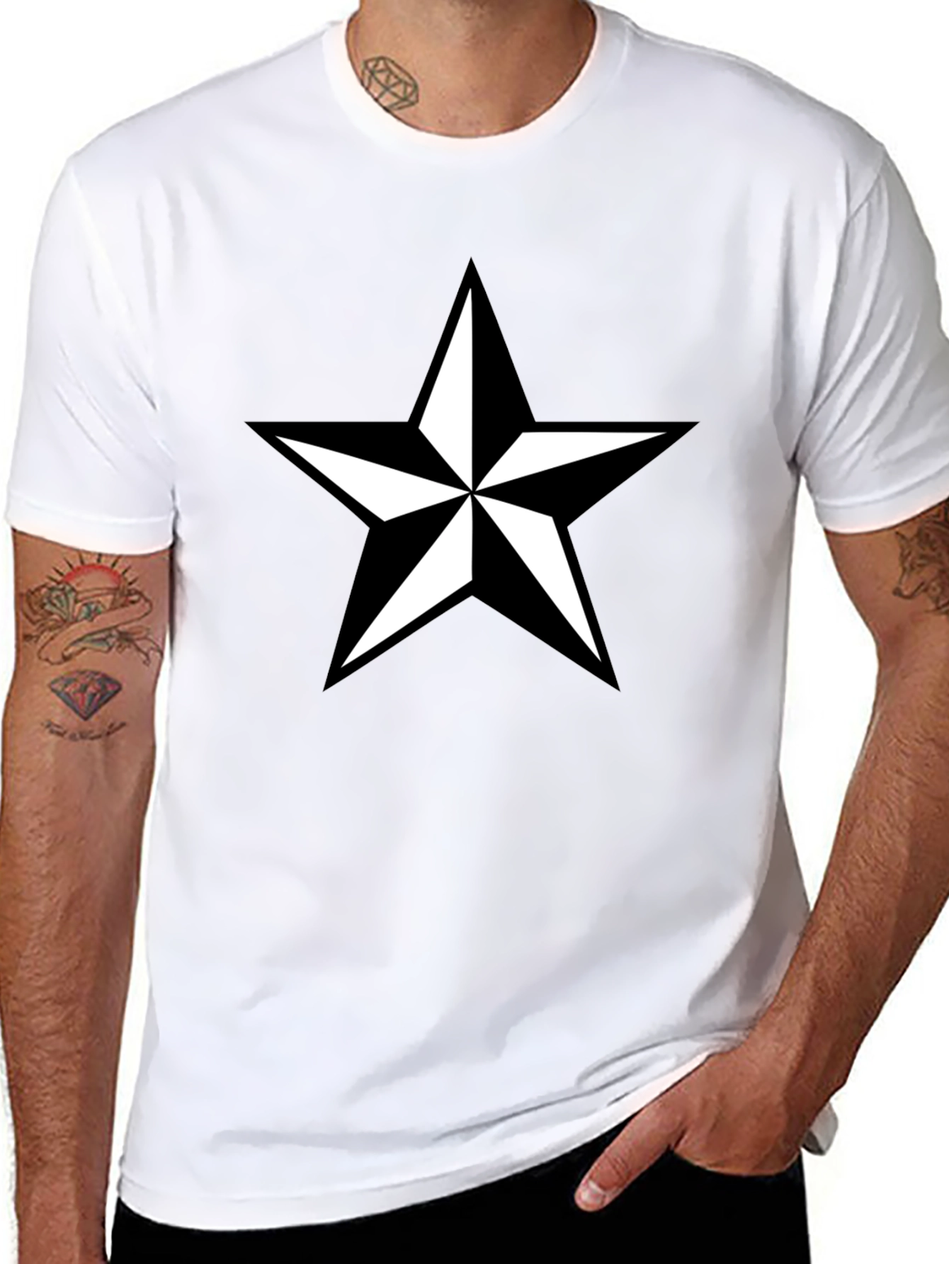 Black Black T-Shirt with White Star Graphic view 8