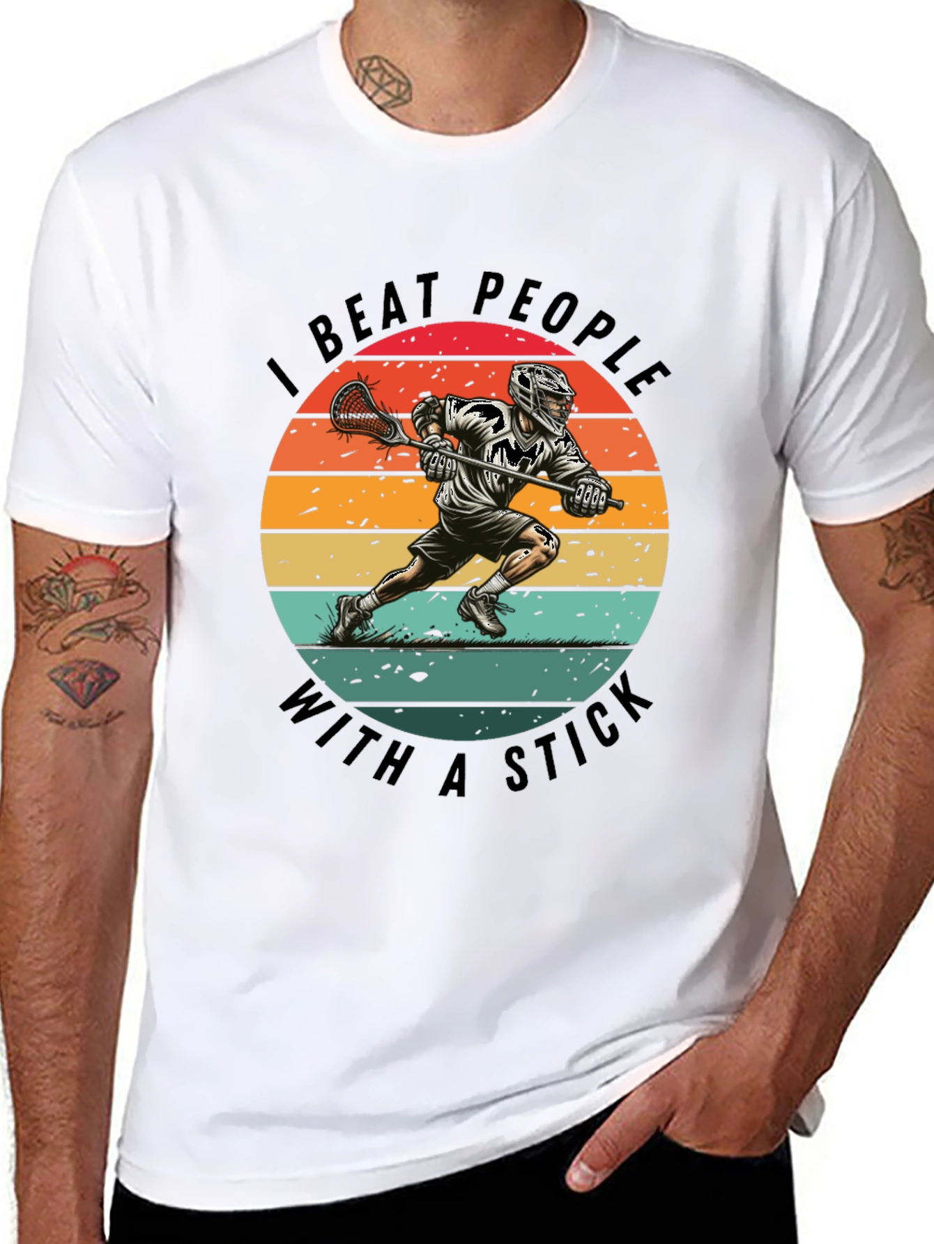 Black Lacrosse T-Shirt - I Beat People With A Stick view 8