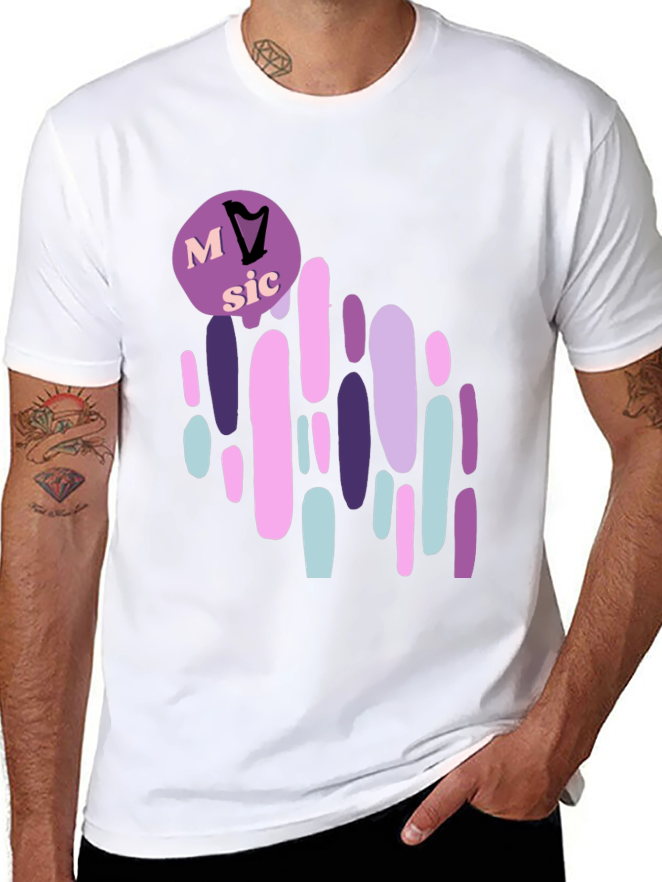 Black Music Lover Graphic T-Shirt - Harp Design view 8