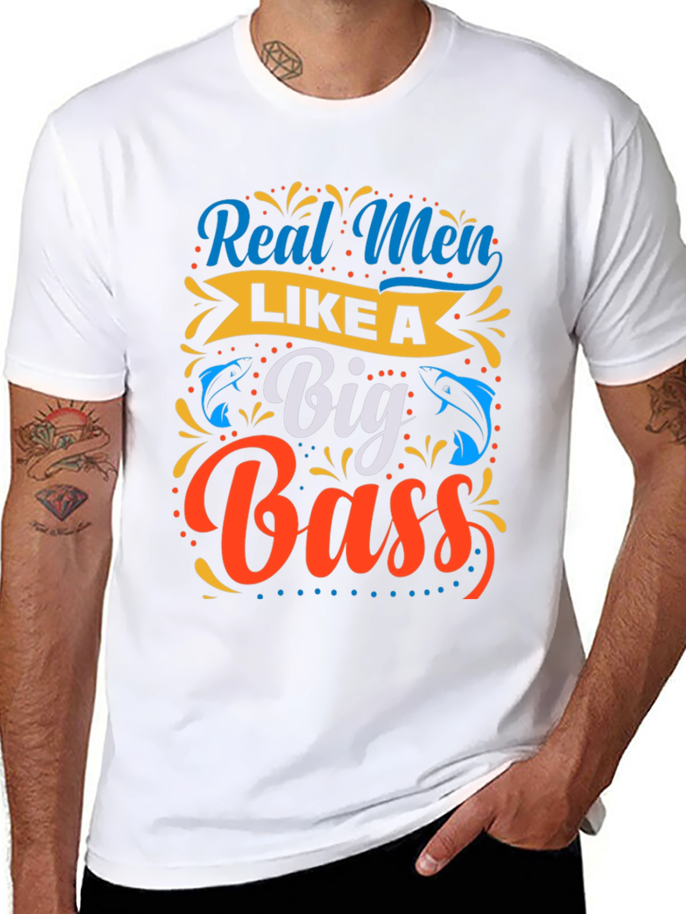 Black Real Men Like a Big Bass Fishing T-Shirt view 8
