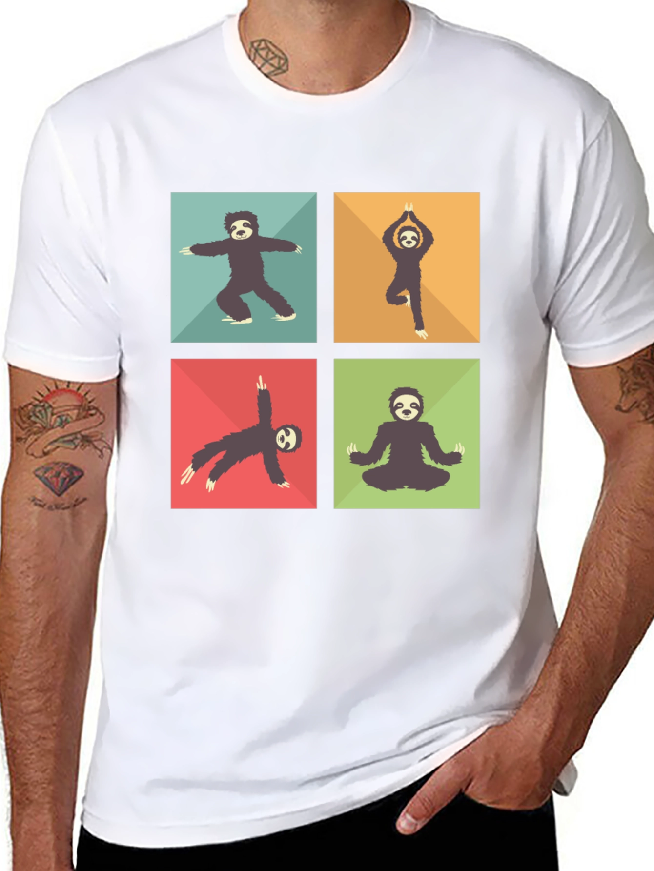 Black Sloth Yoga Poses T-Shirt Black Cotton Blend view 8