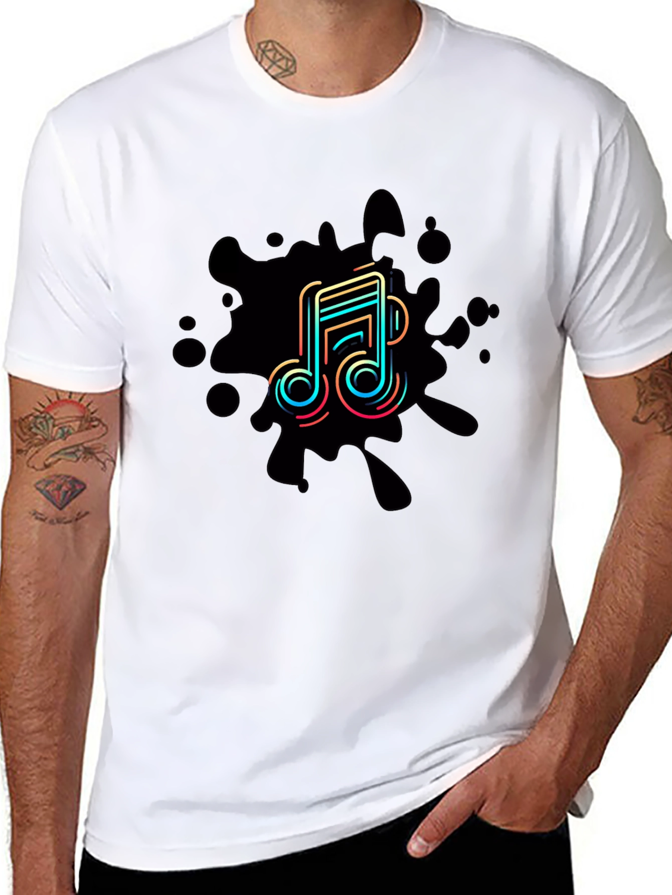 Black Trendy Music Note Graphic Black T-Shirt view 8