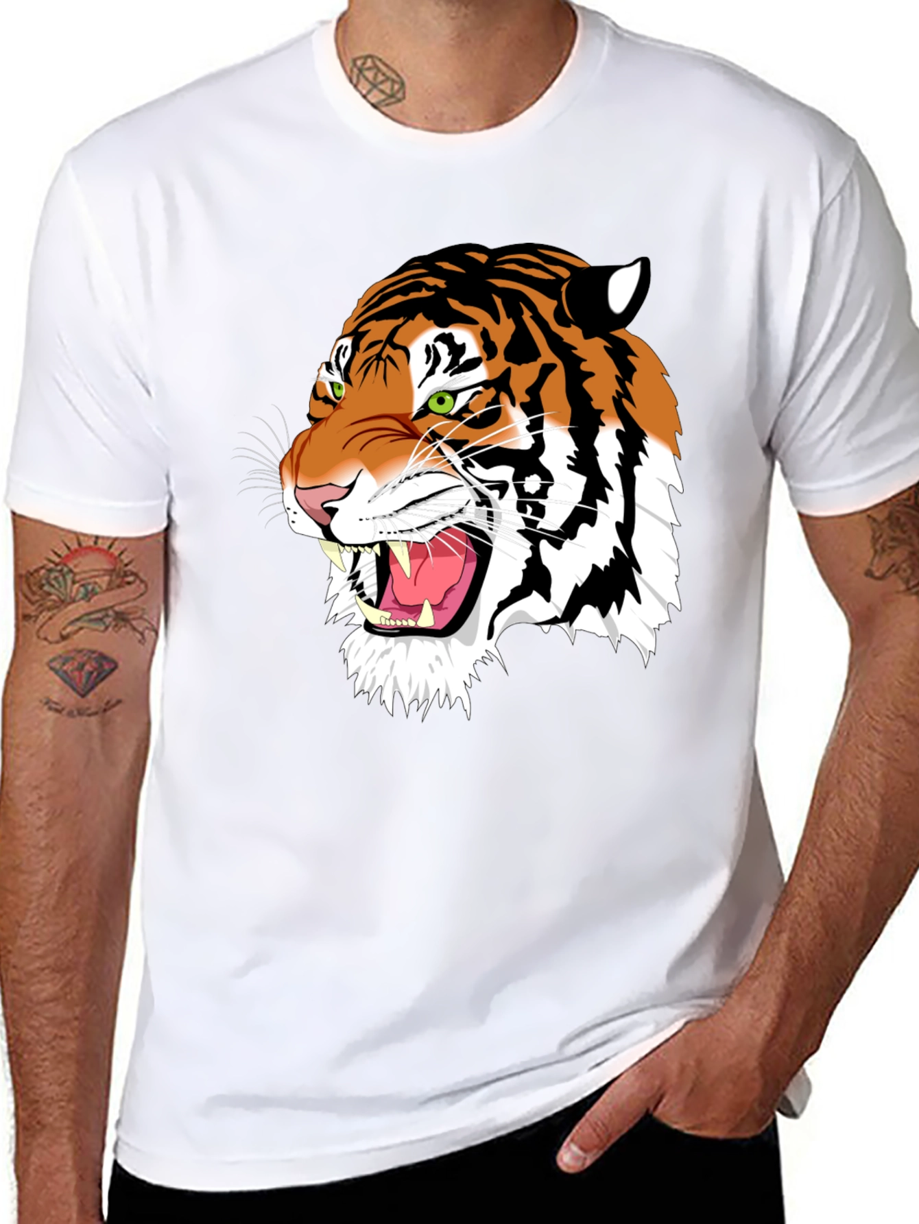 Black Bold Tiger Graphic Tee - Black Cotton T-Shirt view 8