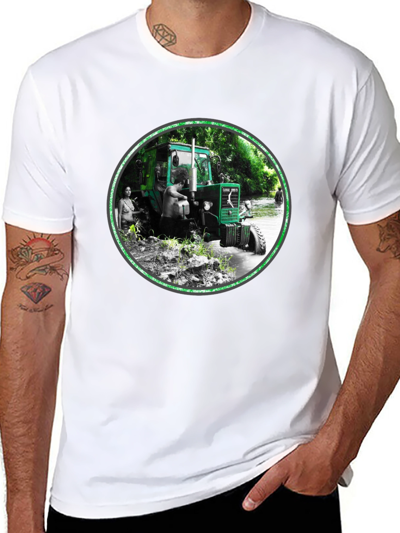 Black Tractor Scene Graphic Tee - Men's Black T-Shirt view 8