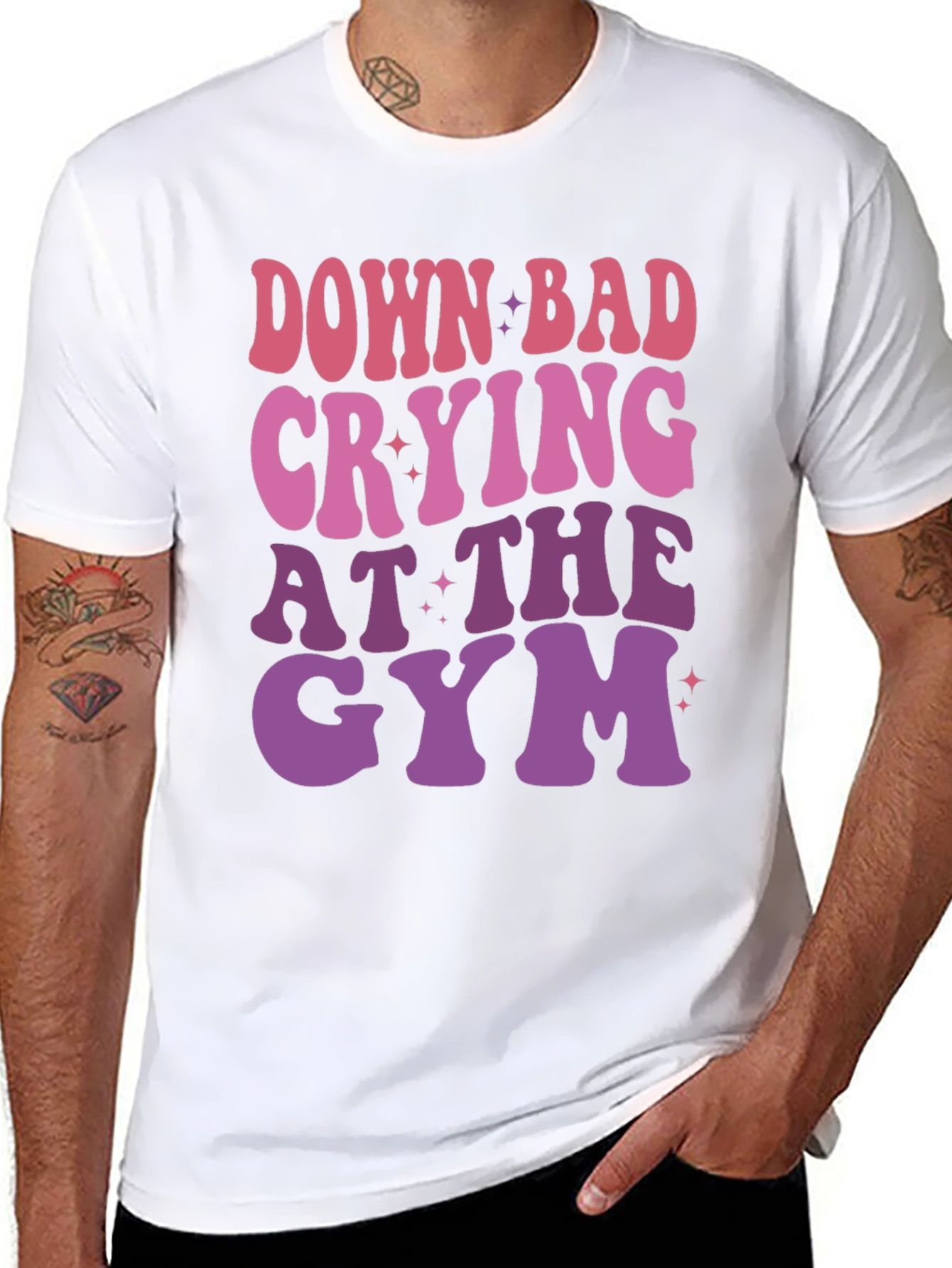 Black Down Bad Crying at The Gym Graphic T-Shirt view 8