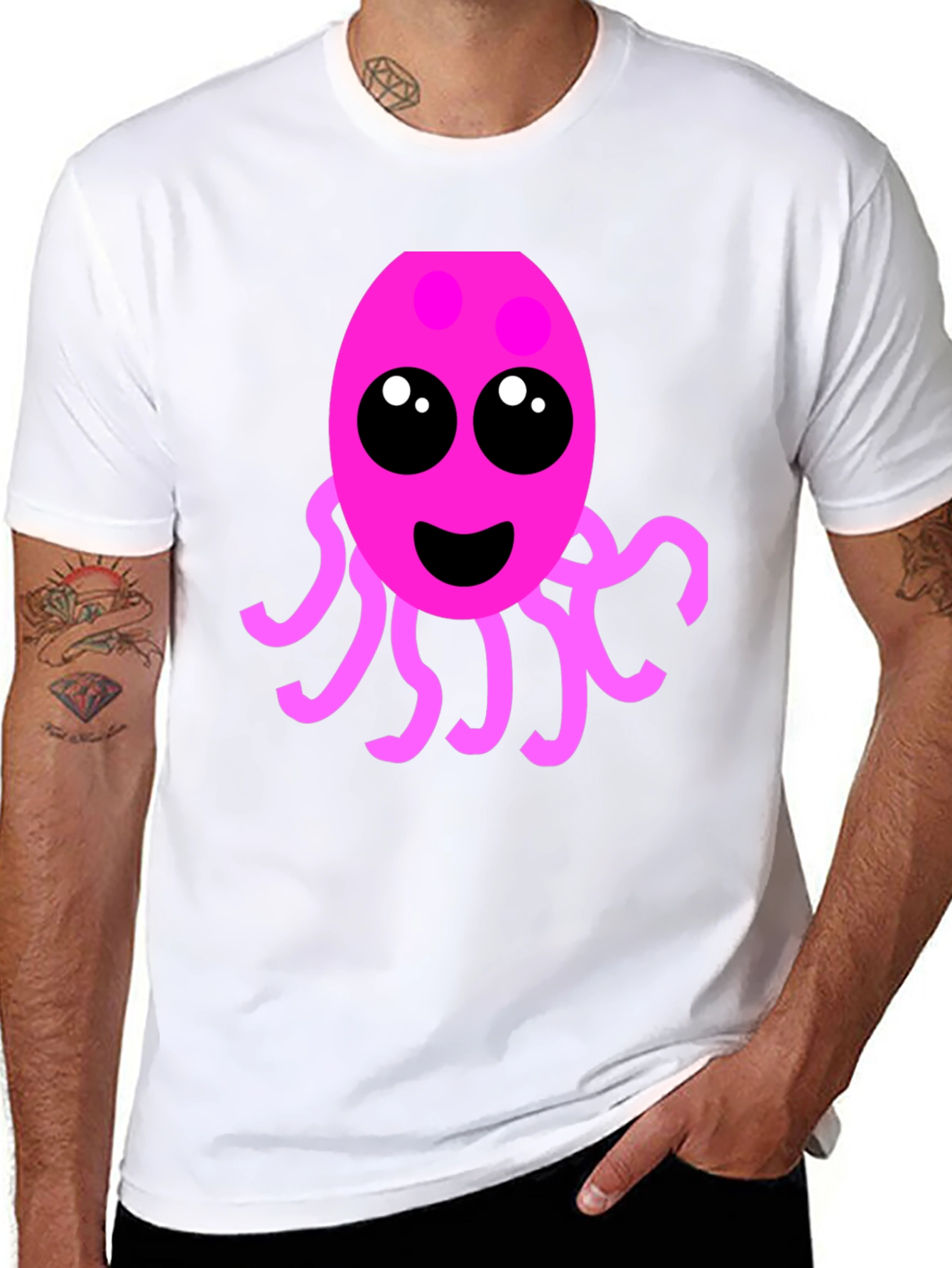 Black Cute Pink Octopus Graphic Tee - Men's Black T-Shirt view 8