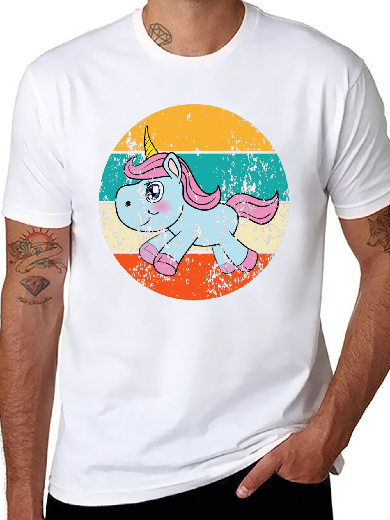 Black Retro Unicorn Graphic T-Shirt view 8