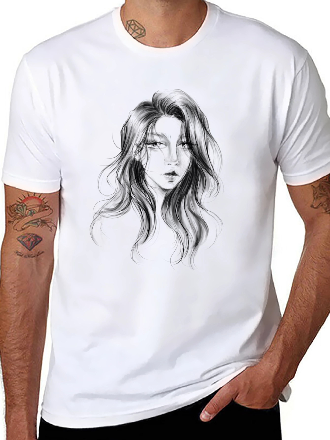 Black Graphic Tee - Woman Portrait Design - 8