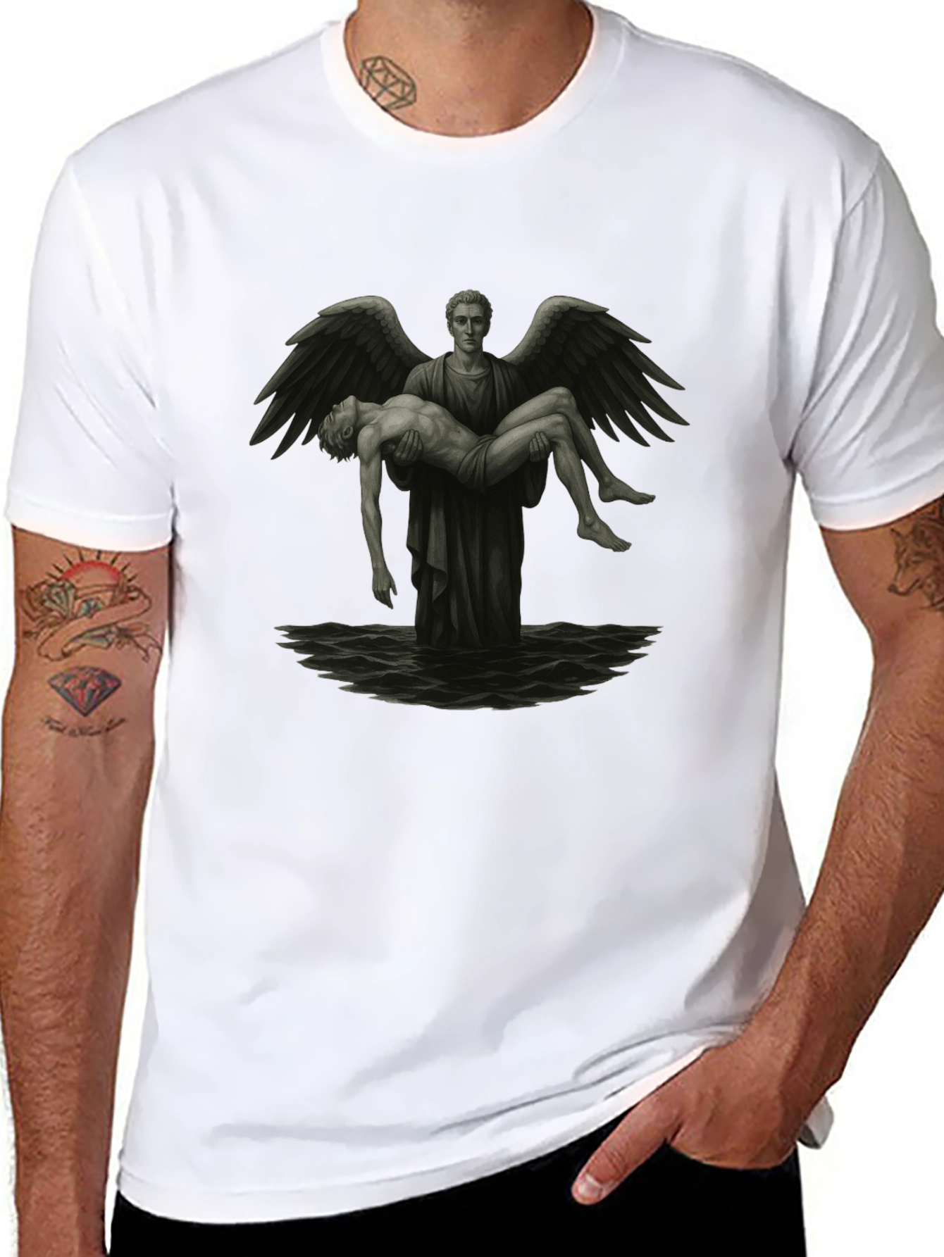 Angel Carrying Man T-Shirt - Black - 8