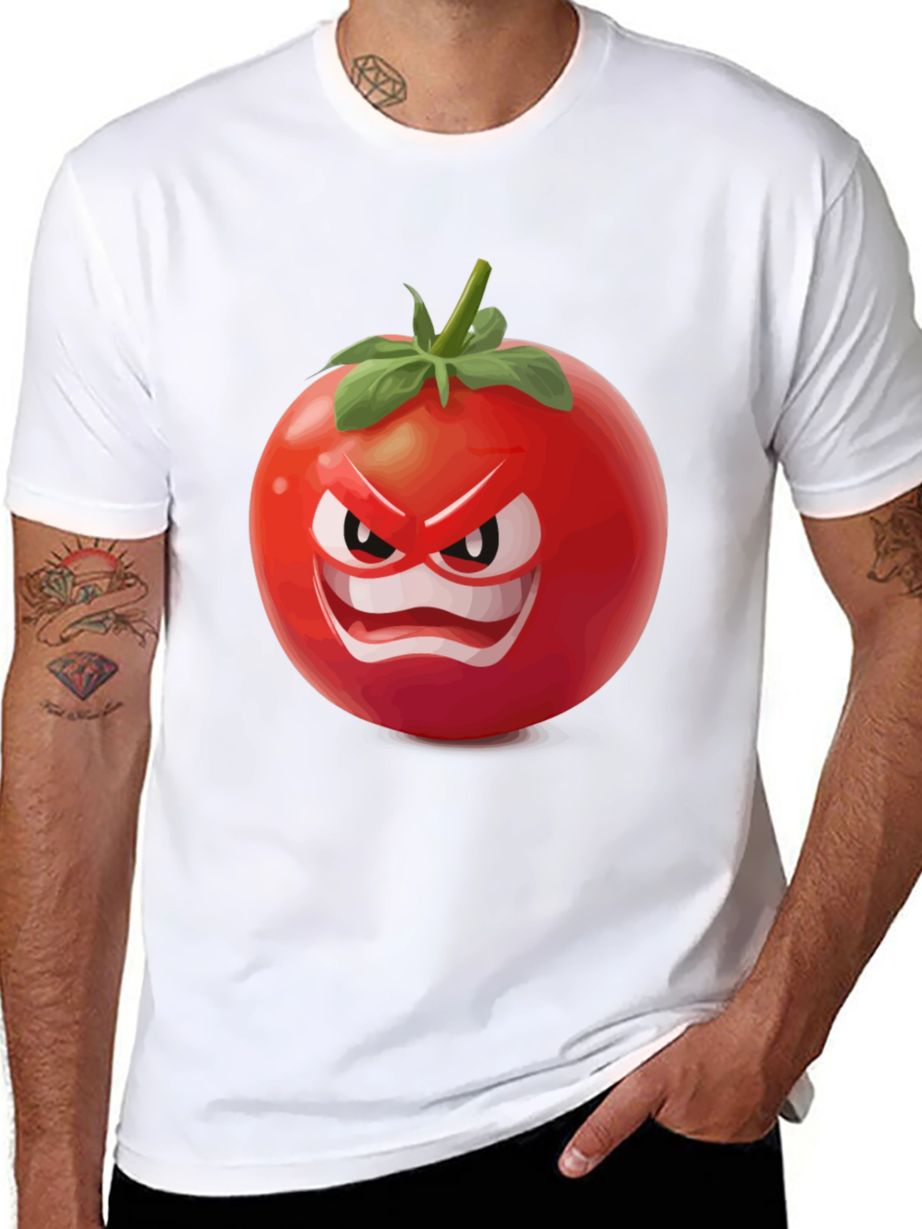 Black Angry Tomato Graphic T-Shirt - Funny Food Tee view 8