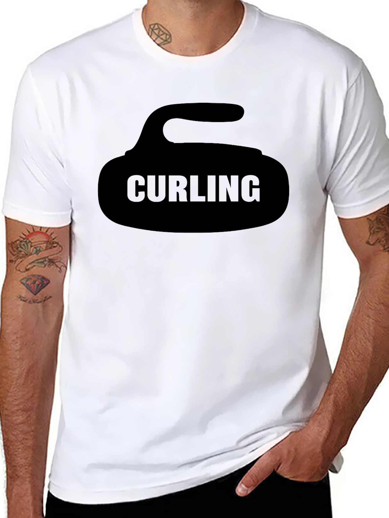 Black Curling Stone Graphic Tee - Black Sportswear Shirt view 8