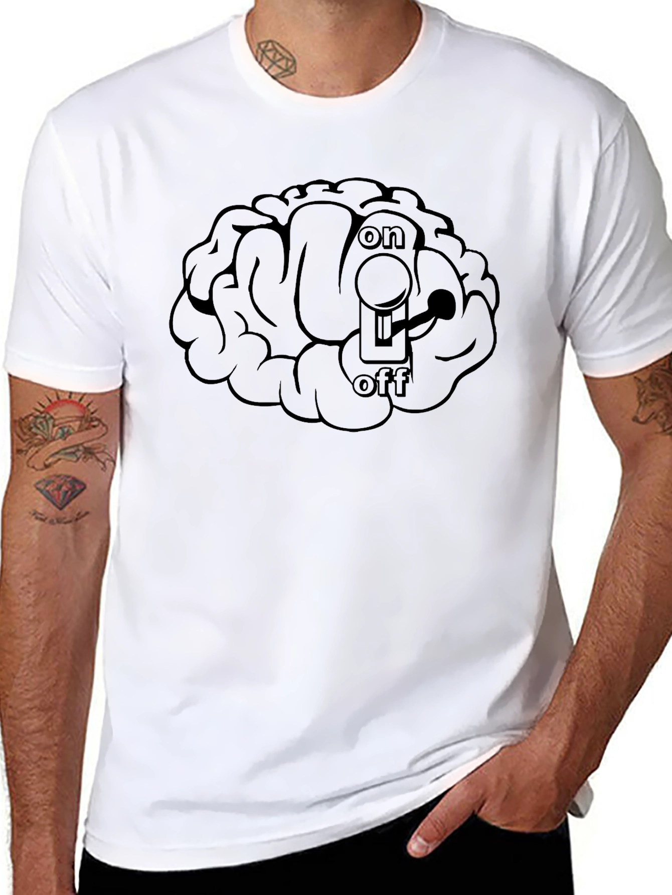 Black Brain On/Off Switch Graphic Black T-Shirt view 8