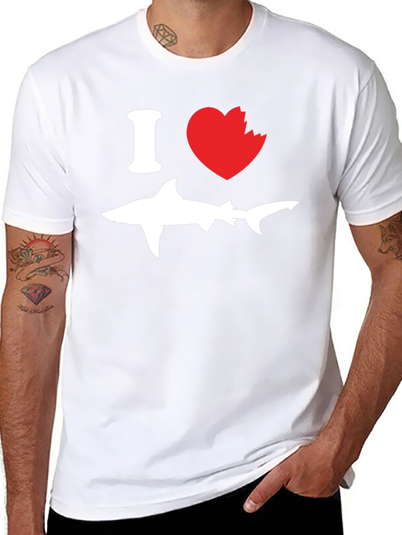 Black I Love Shark T-Shirt - Novelty Graphic Tee view 8