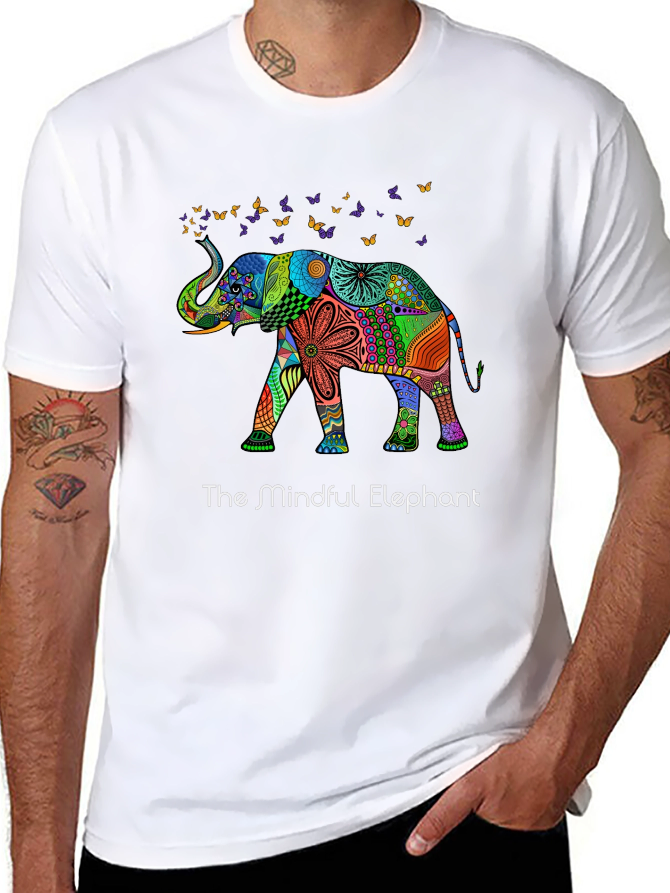 Black Mindful Elephant Graphic Tee - Unique Design view 8