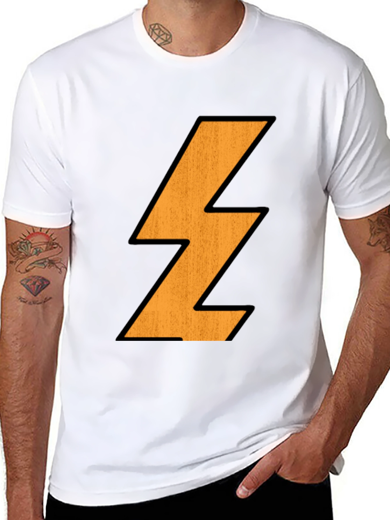 Black Lightning Bolt Graphic Tee - Black Cotton T-Shirt view 8