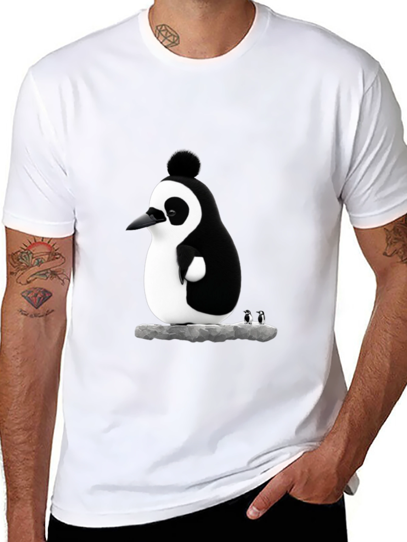 Black Whimsical Penguin Graphic Tee - Black Cotton Blend view 8