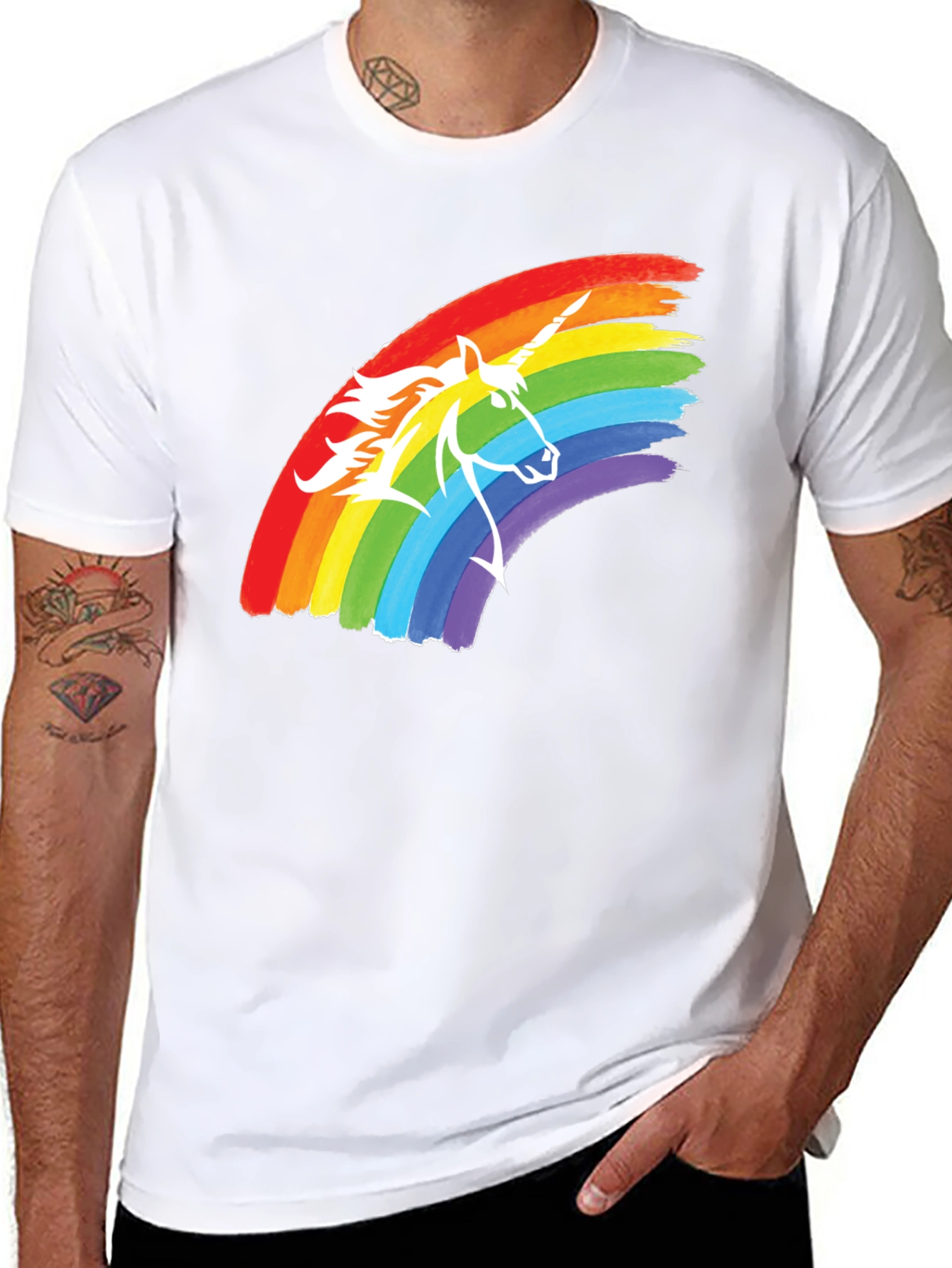 Black Rainbow Unicorn Graphic Tee - Black Cotton T-Shirt view 8