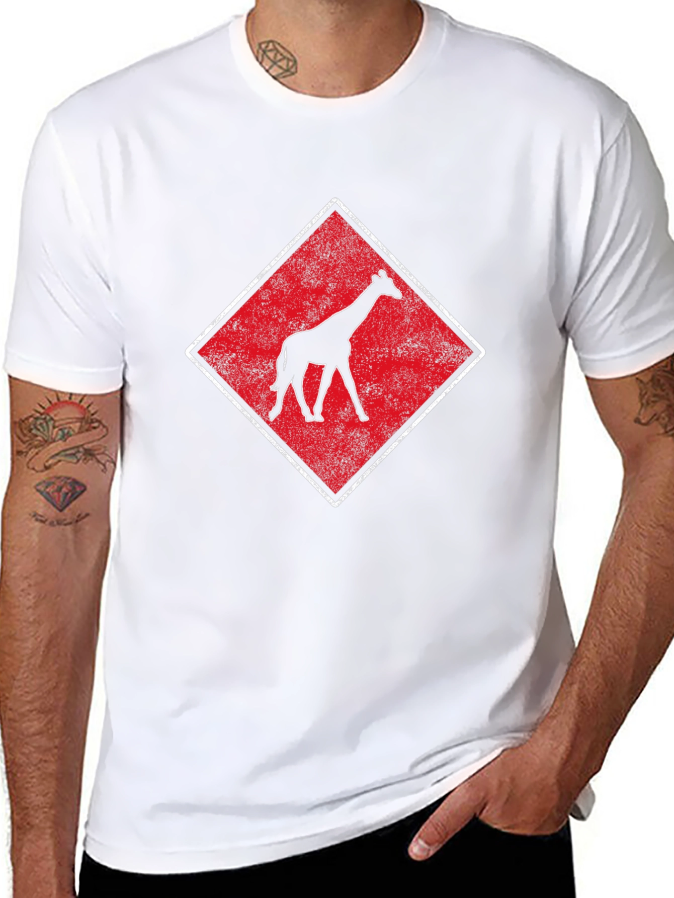 Black Giraffe Graphic Tee - Retro Style Diamond Design view 8