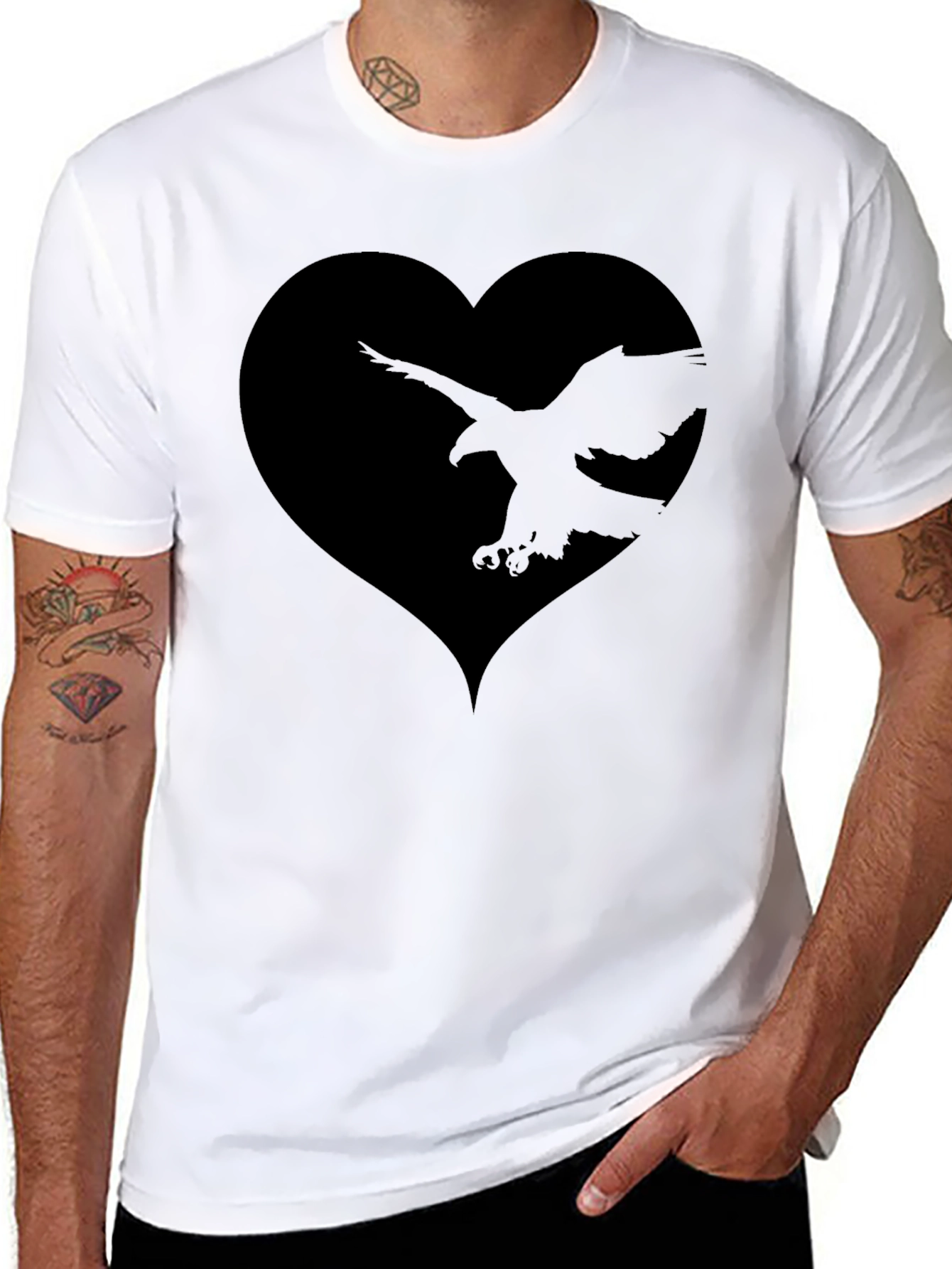 Black Black Eagle Heart Graphic Tee - Men's Stylish T-Shirt view 8