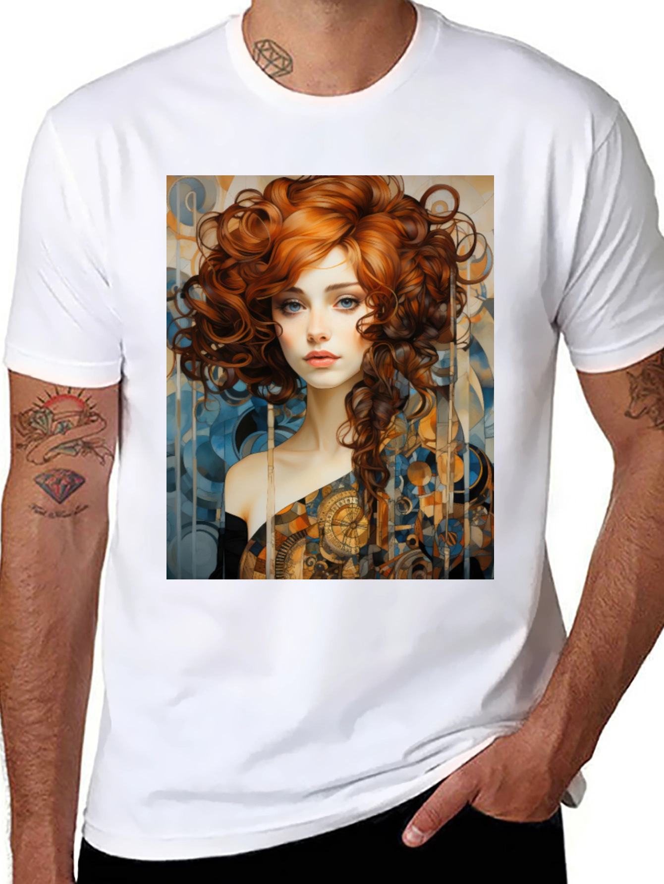 Black Art Nouveau Woman Graphic Black T-Shirt view 8