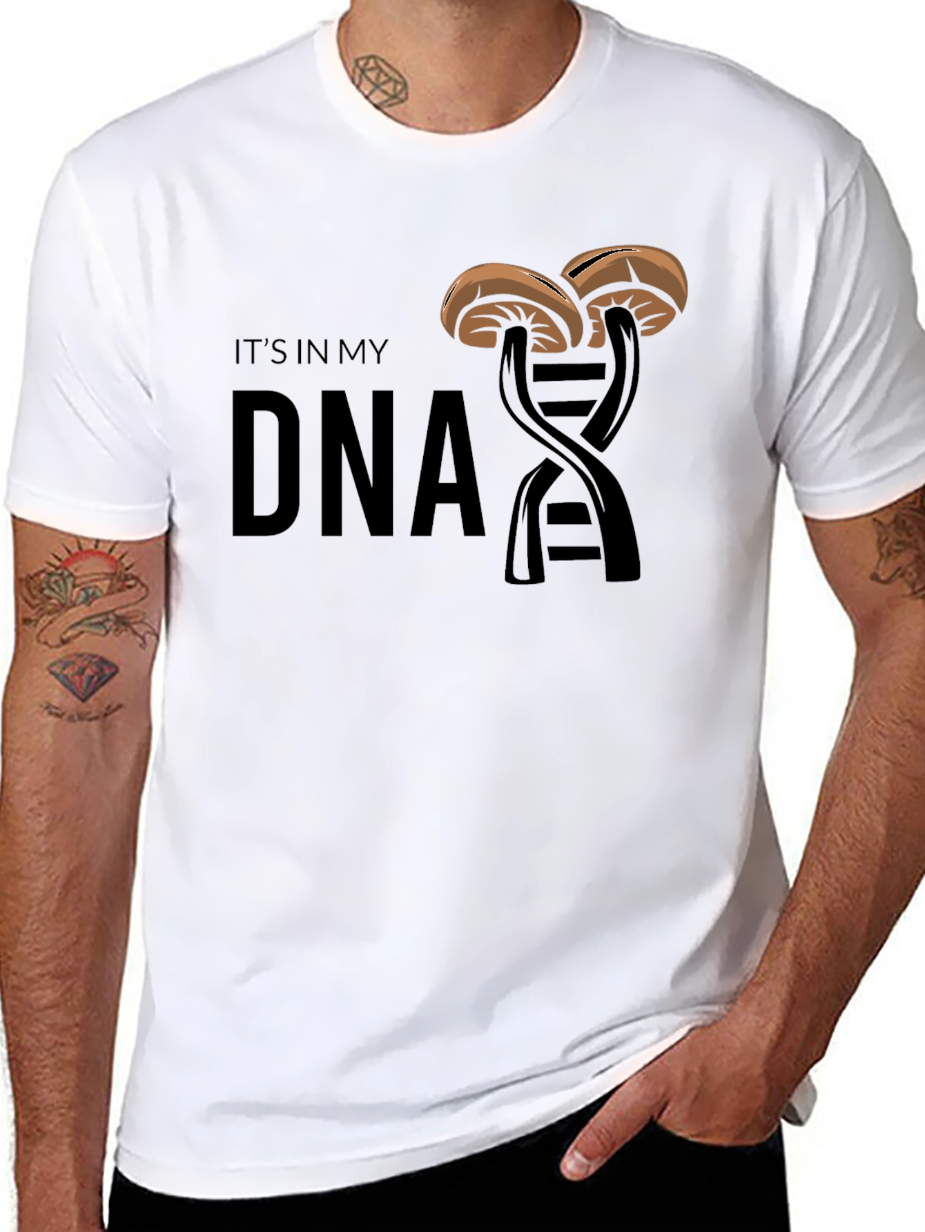 Black Mushroom DNA Graphic Tee - Unique & Stylish view 8