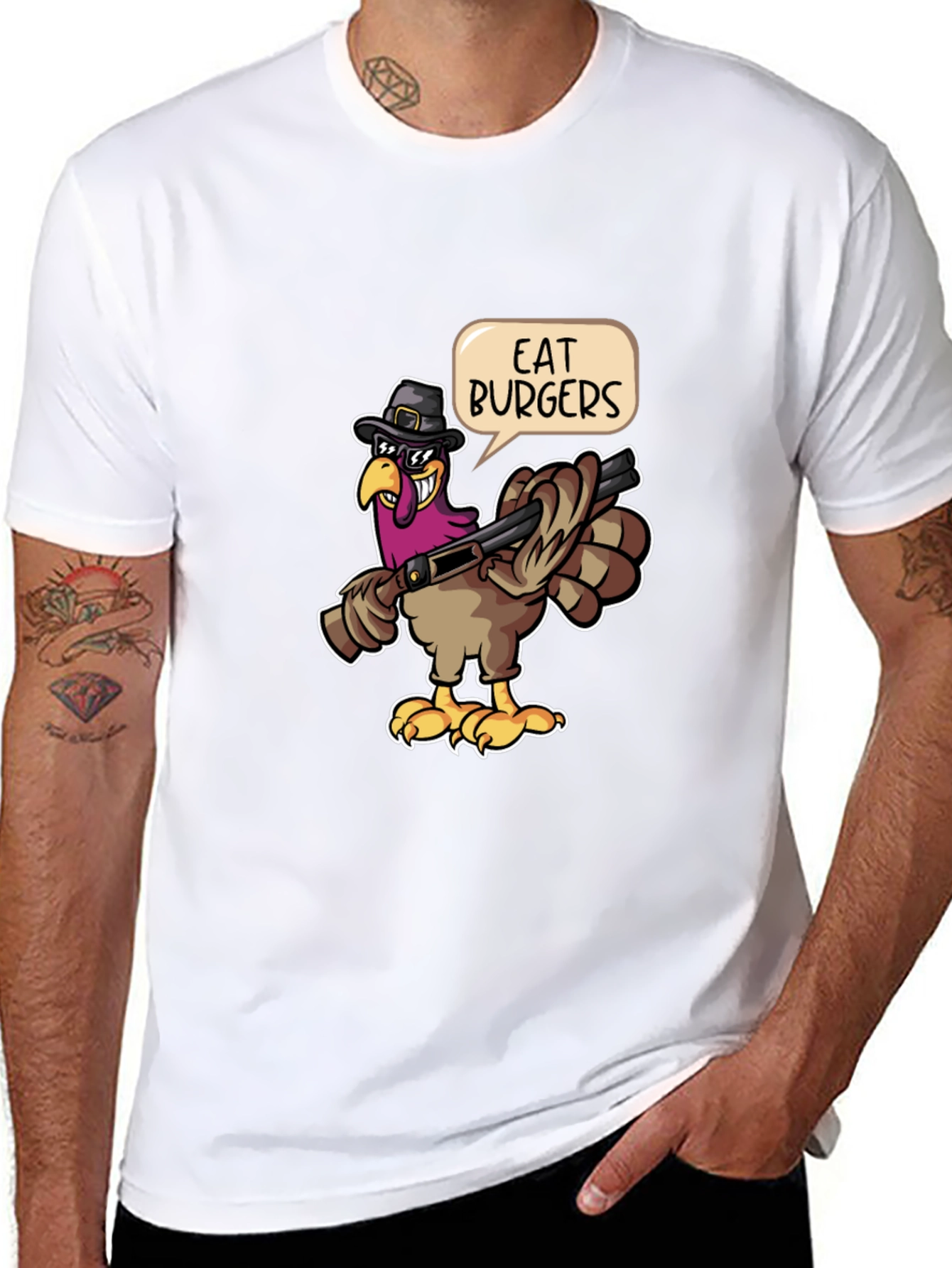 Black Eat Burgers Turkey T-Shirt - Thanksgiving Humor view 8
