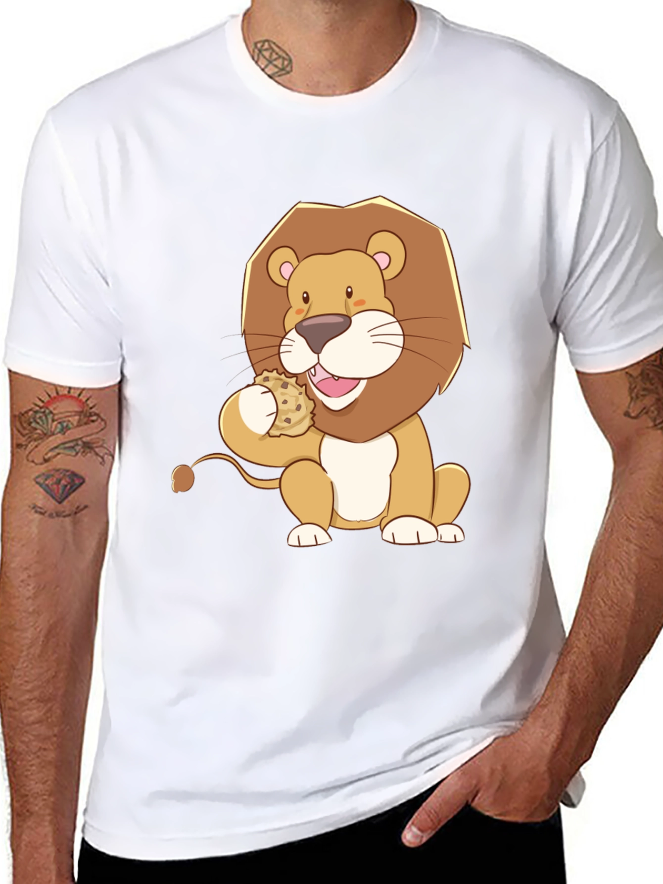 Black Lion Eating Cookie Graphic Tee - Black Cotton Shirt view 8