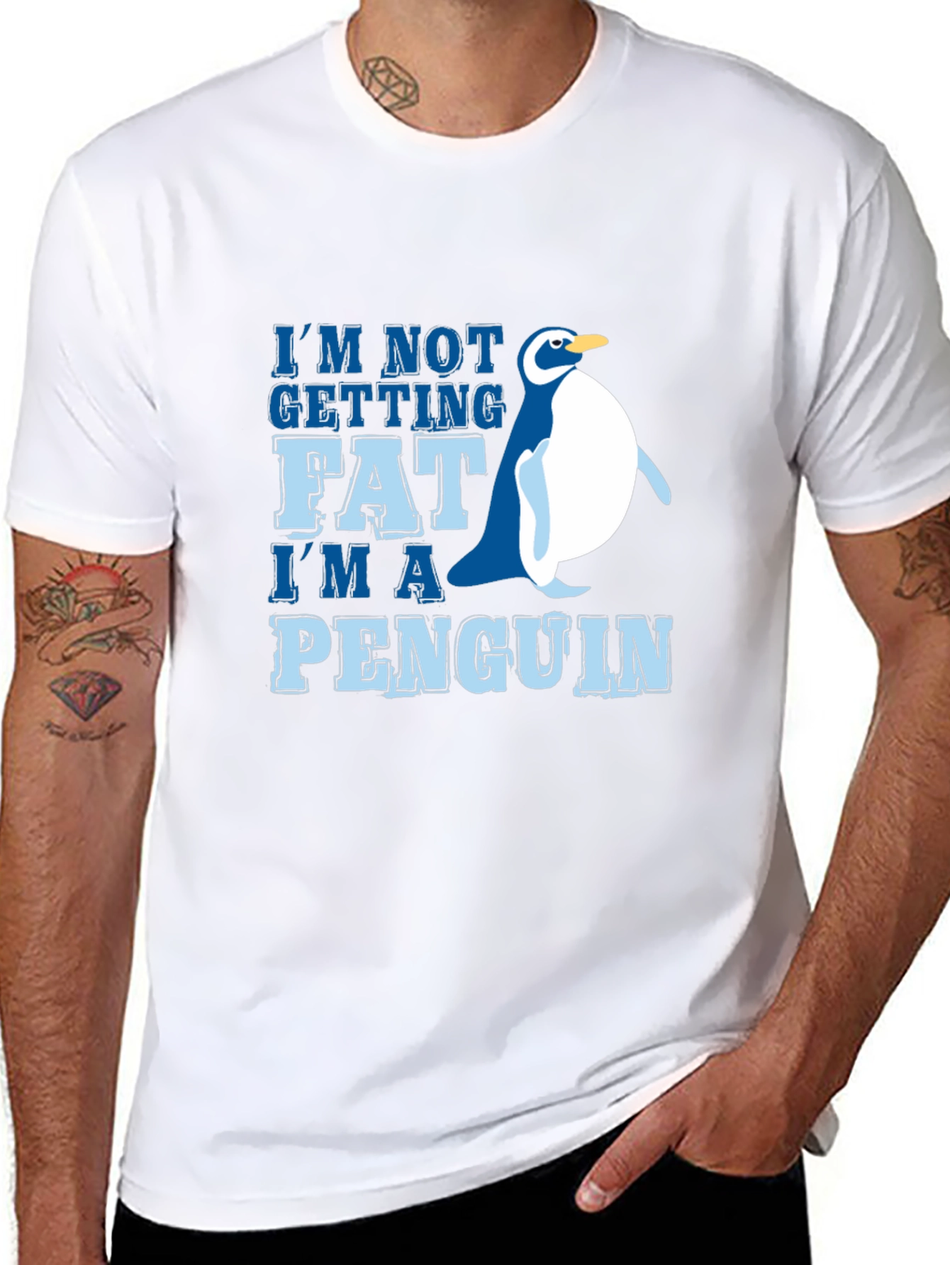 Black Funny Penguin Graphic Tee - I'm Not Getting Fat view 8