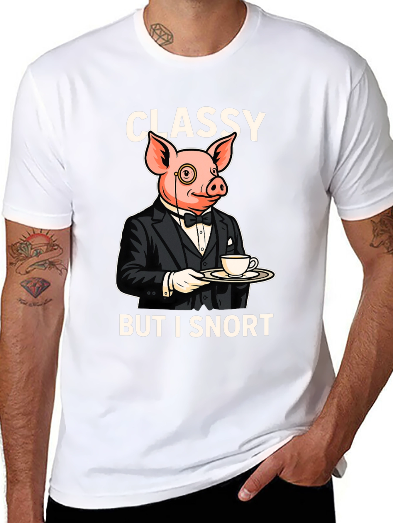 Black Classy But I Snort Pig T-Shirt view 8
