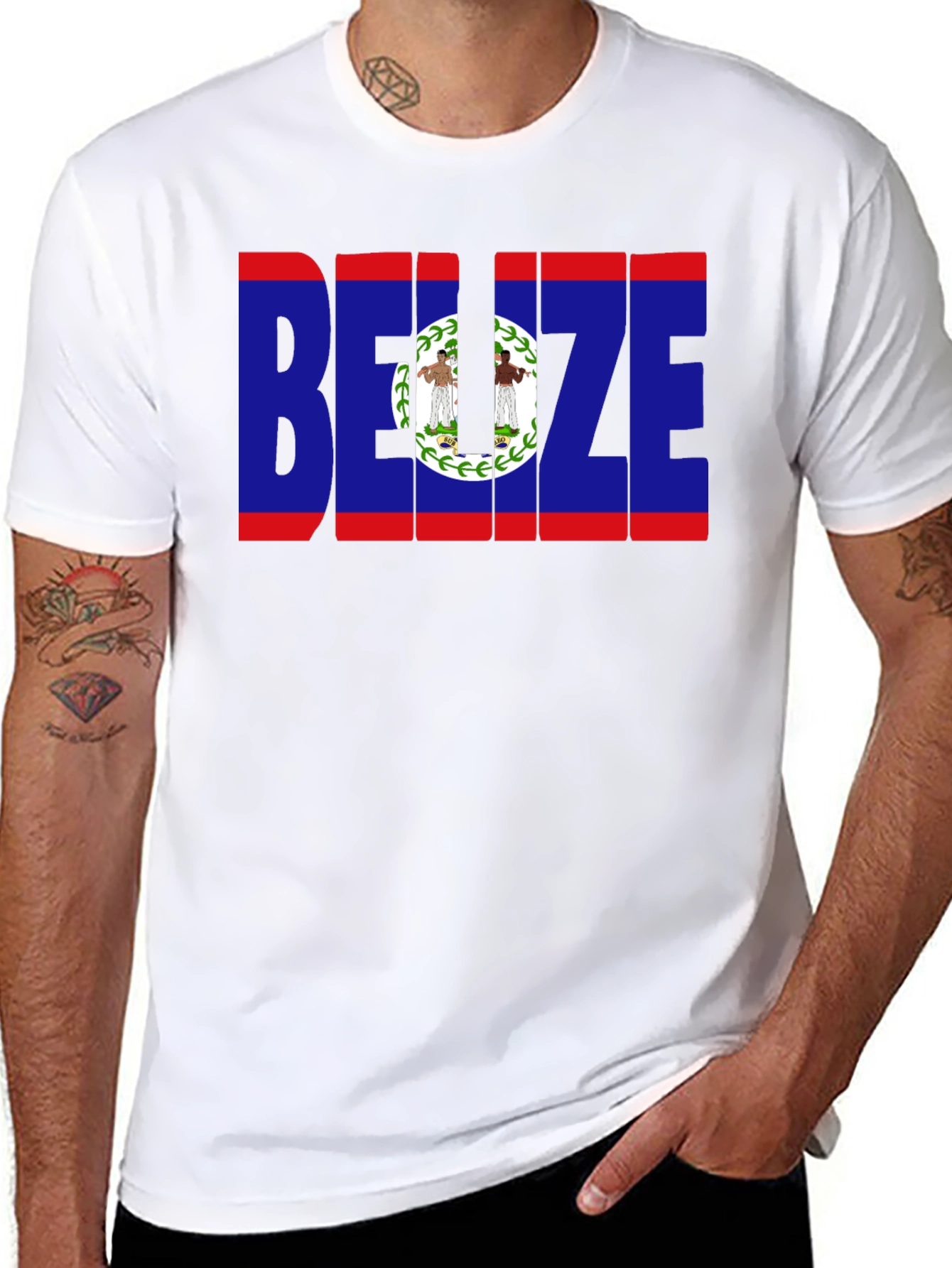 Belize Flag Graphic T-Shirt - Black Crew Neck Tee - 8
