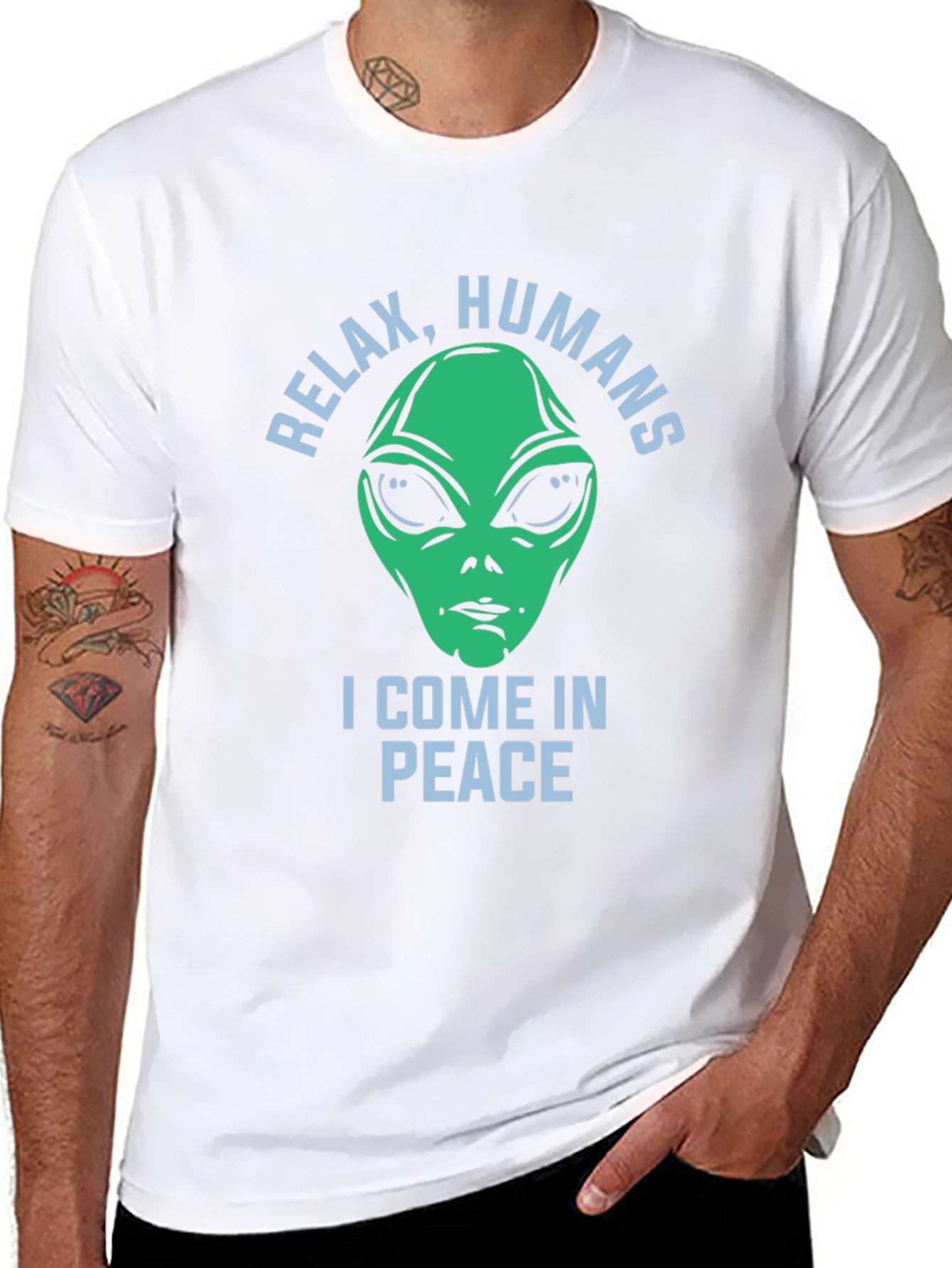 Black Relax Humans Alien Graphic T-Shirt view 8