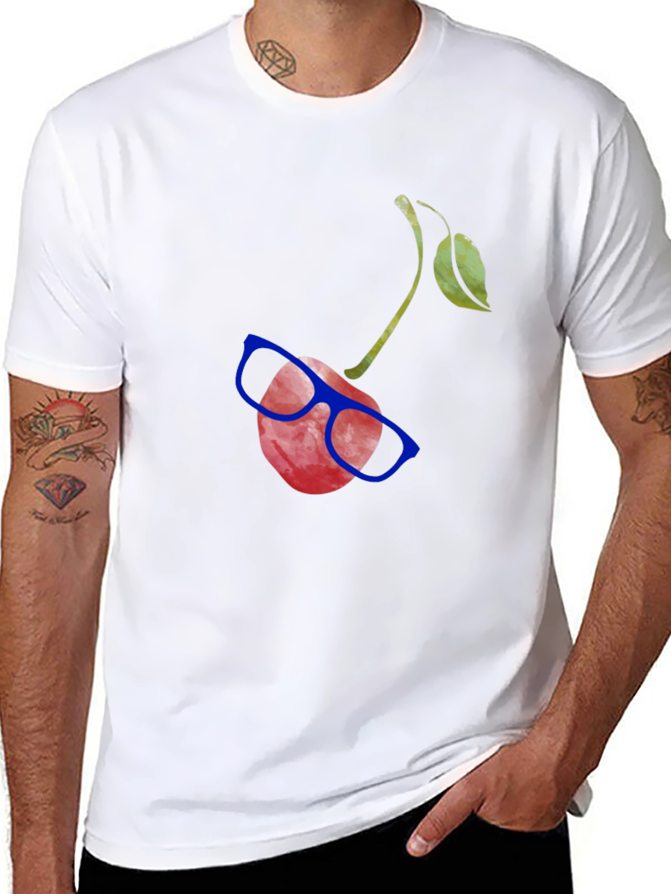 Black Funny Cherry with Glasses Graphic Tee view 8