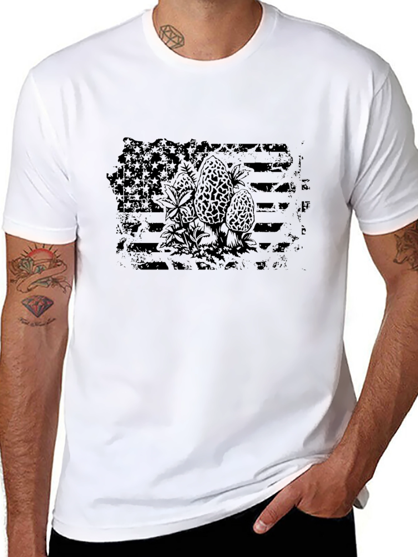 Black American Flag Morels Graphic T-Shirt view 8