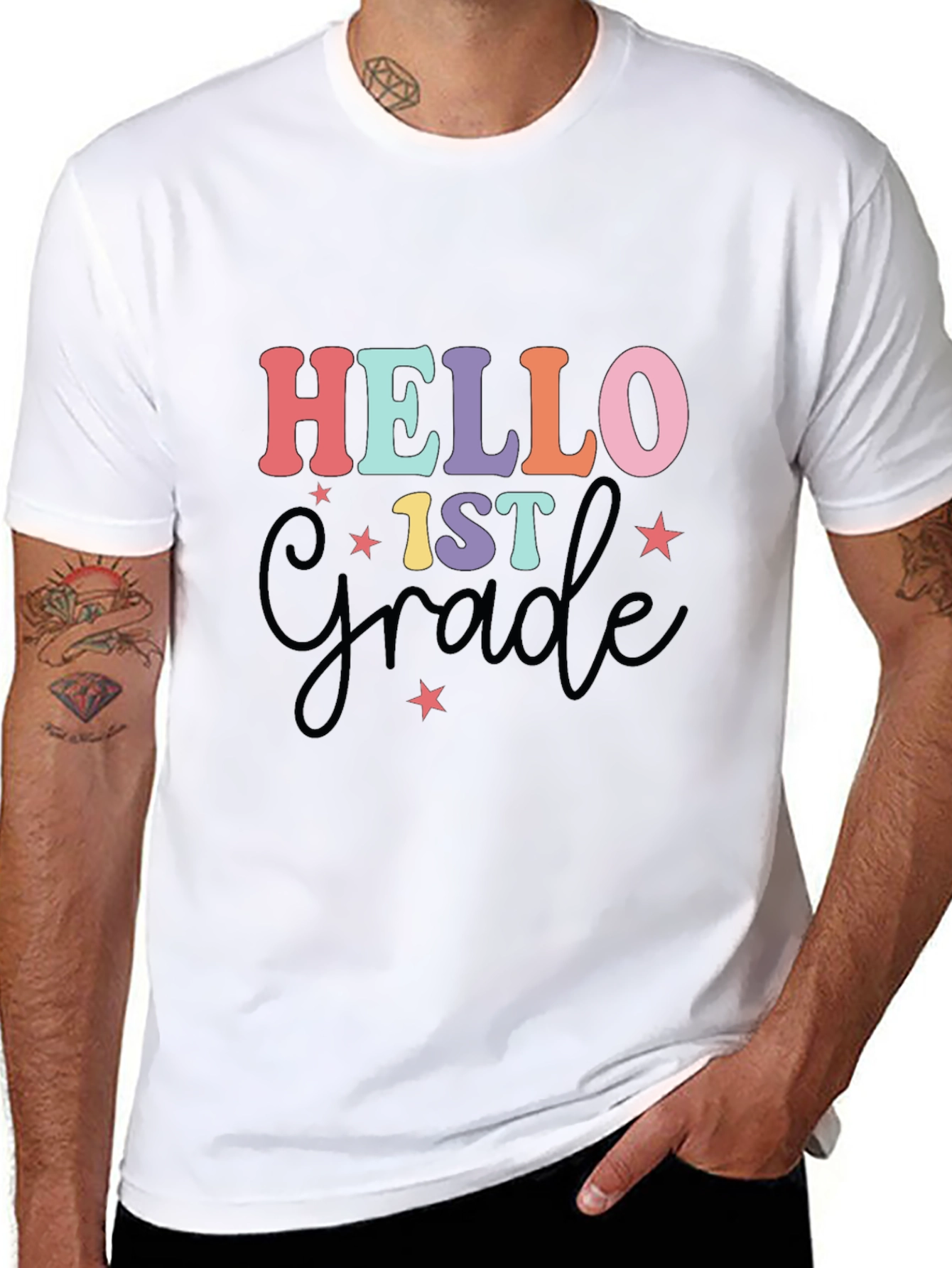 Black Hello 1st Grade T-Shirt Back to School Tee view 8
