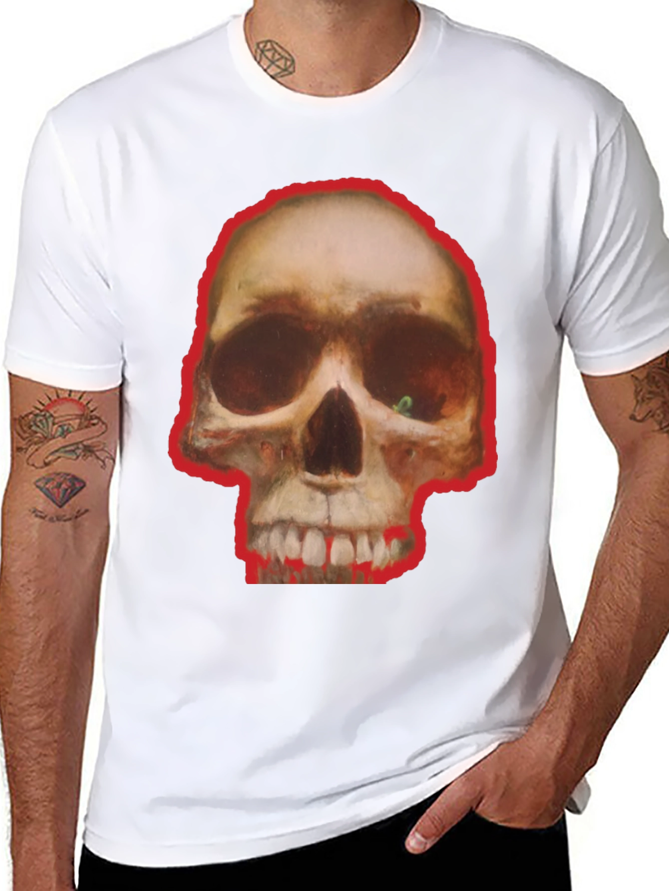 Black Skull Graphic Tee - Edgy Black Cotton T-Shirt view 8