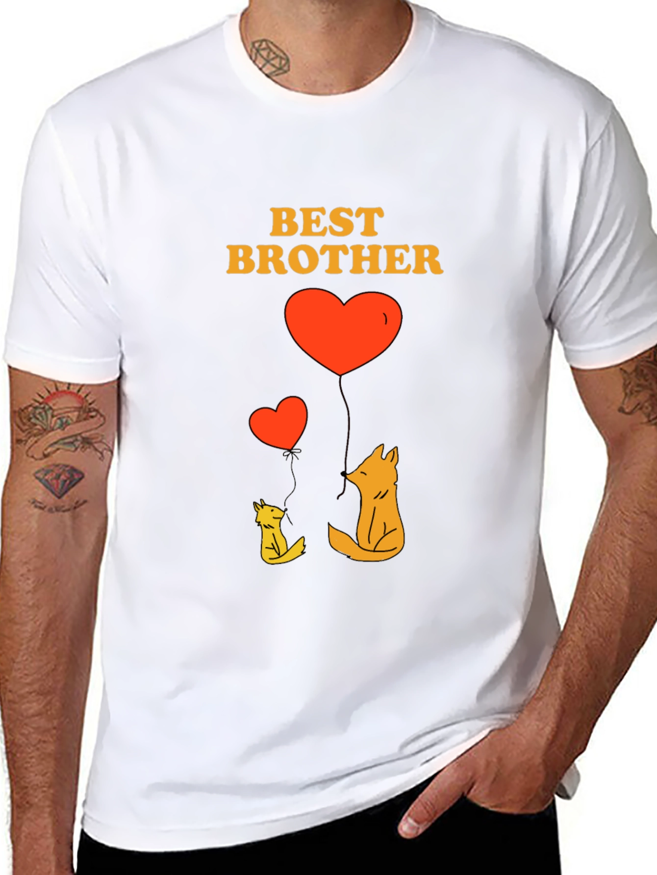 Black Best Brother Fox Heart Graphic T-Shirt view 8