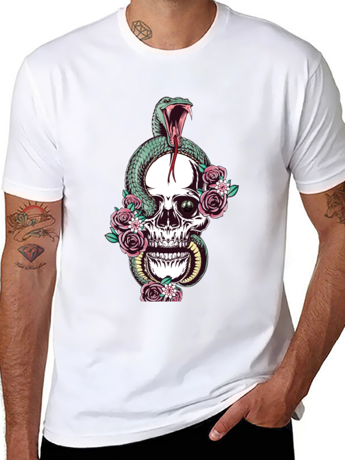 Black Skull & Snake Graphic Tee - Unisex Black T-Shirt view 8