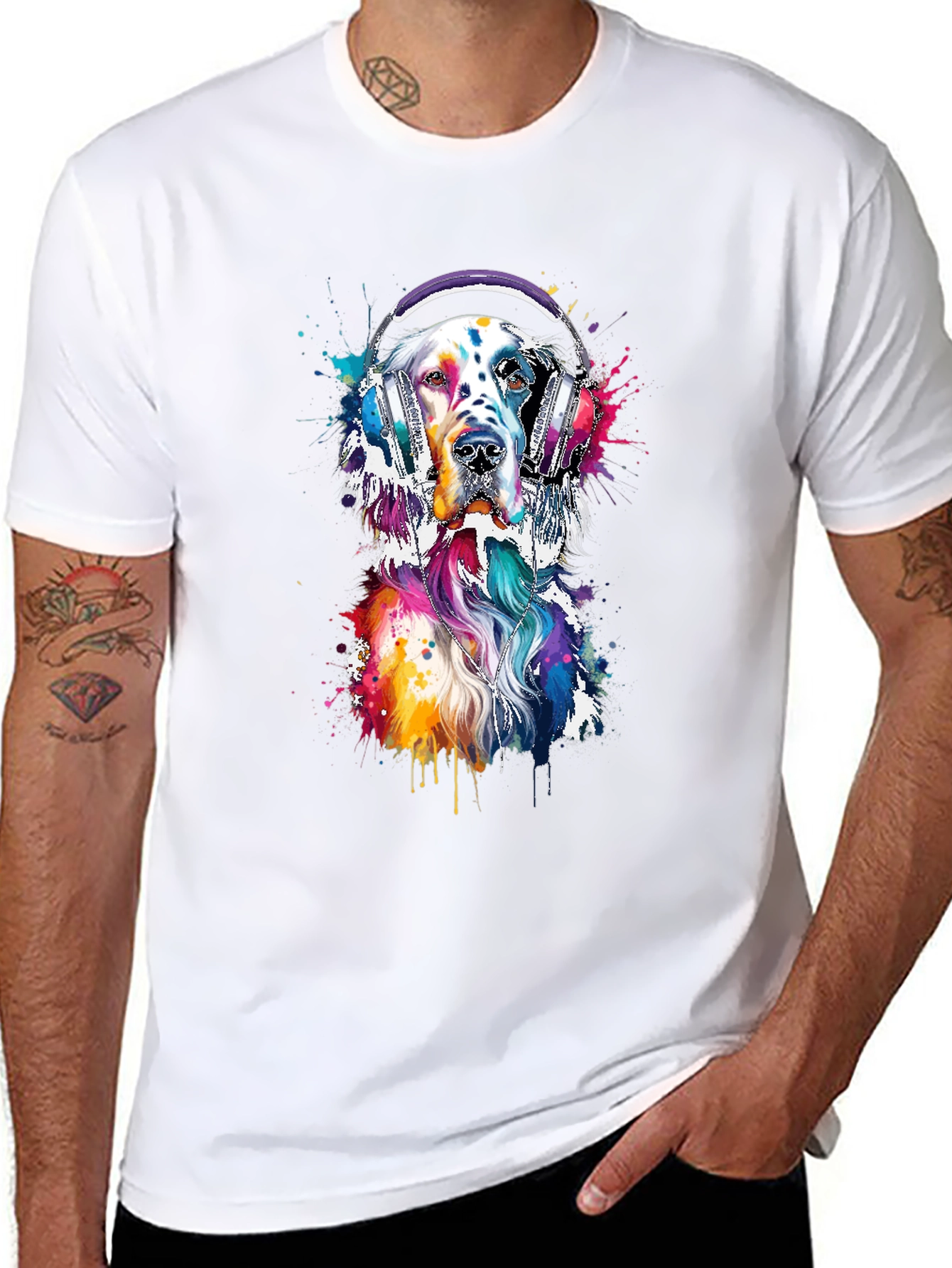 Black Dog with Headphones Graphic Tee - Trendy Design view 8