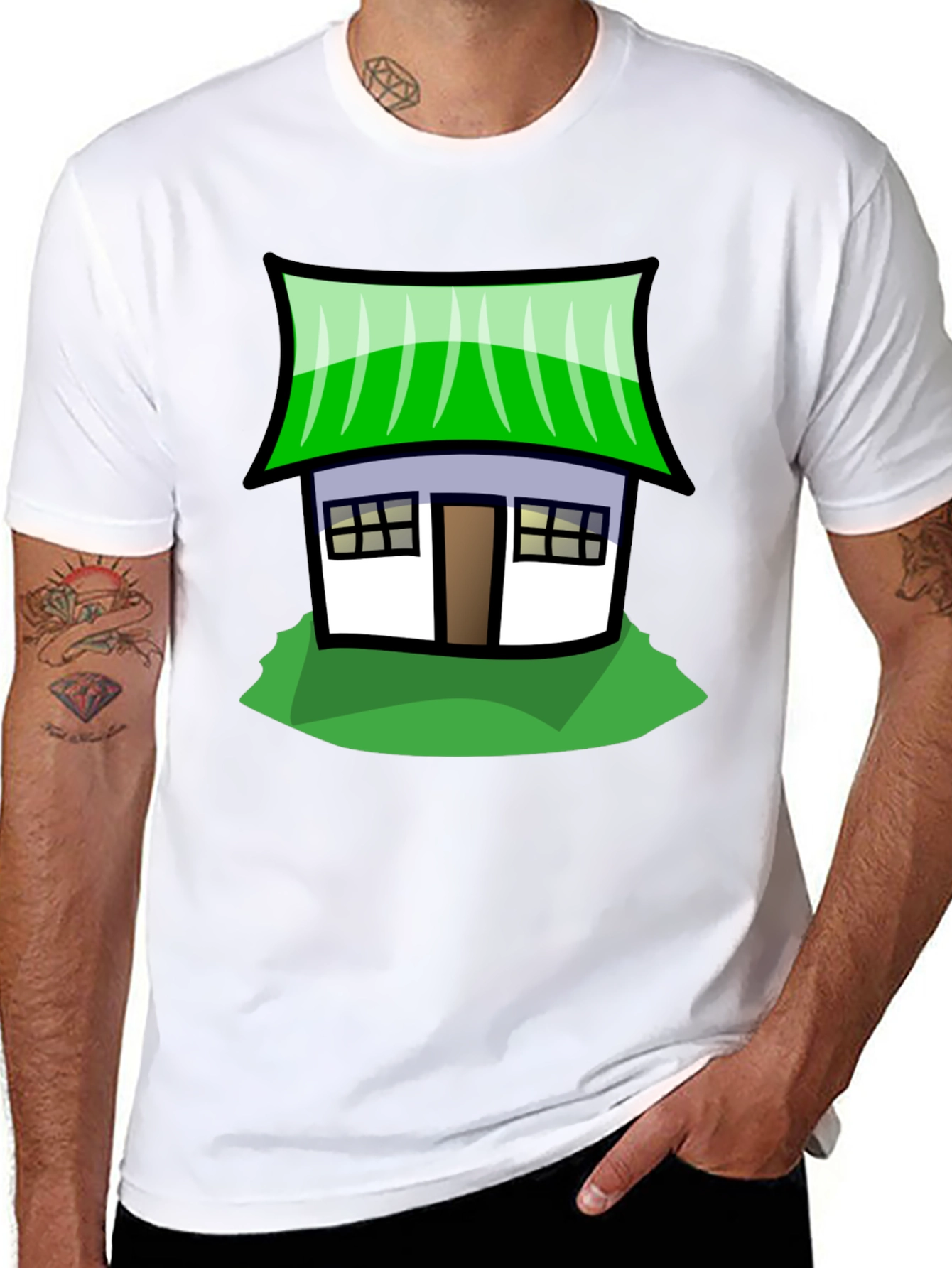 Black Cartoon House Graphic Tee - Unique Style view 8