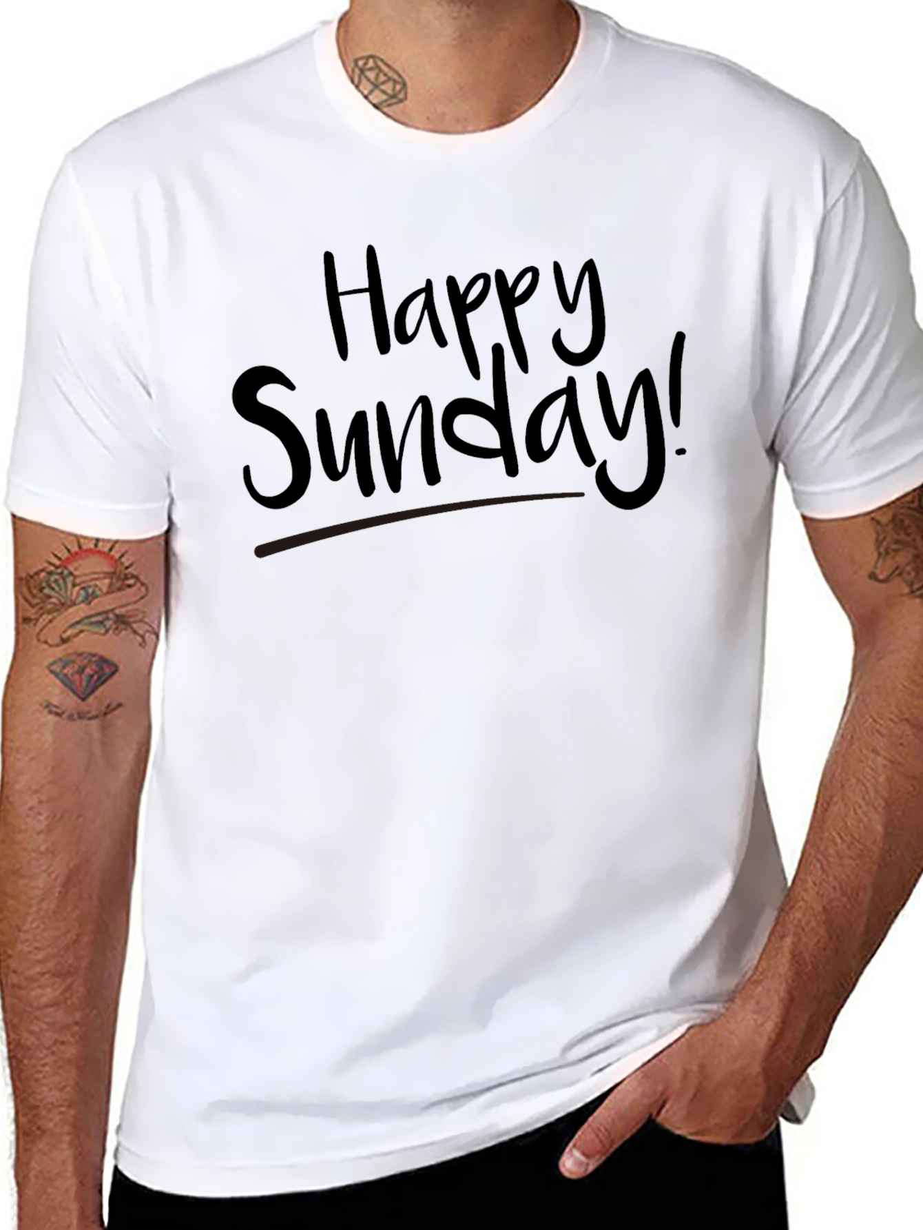 Black Happy Sunday Graphic Tee - Casual Black T-Shirt view 8