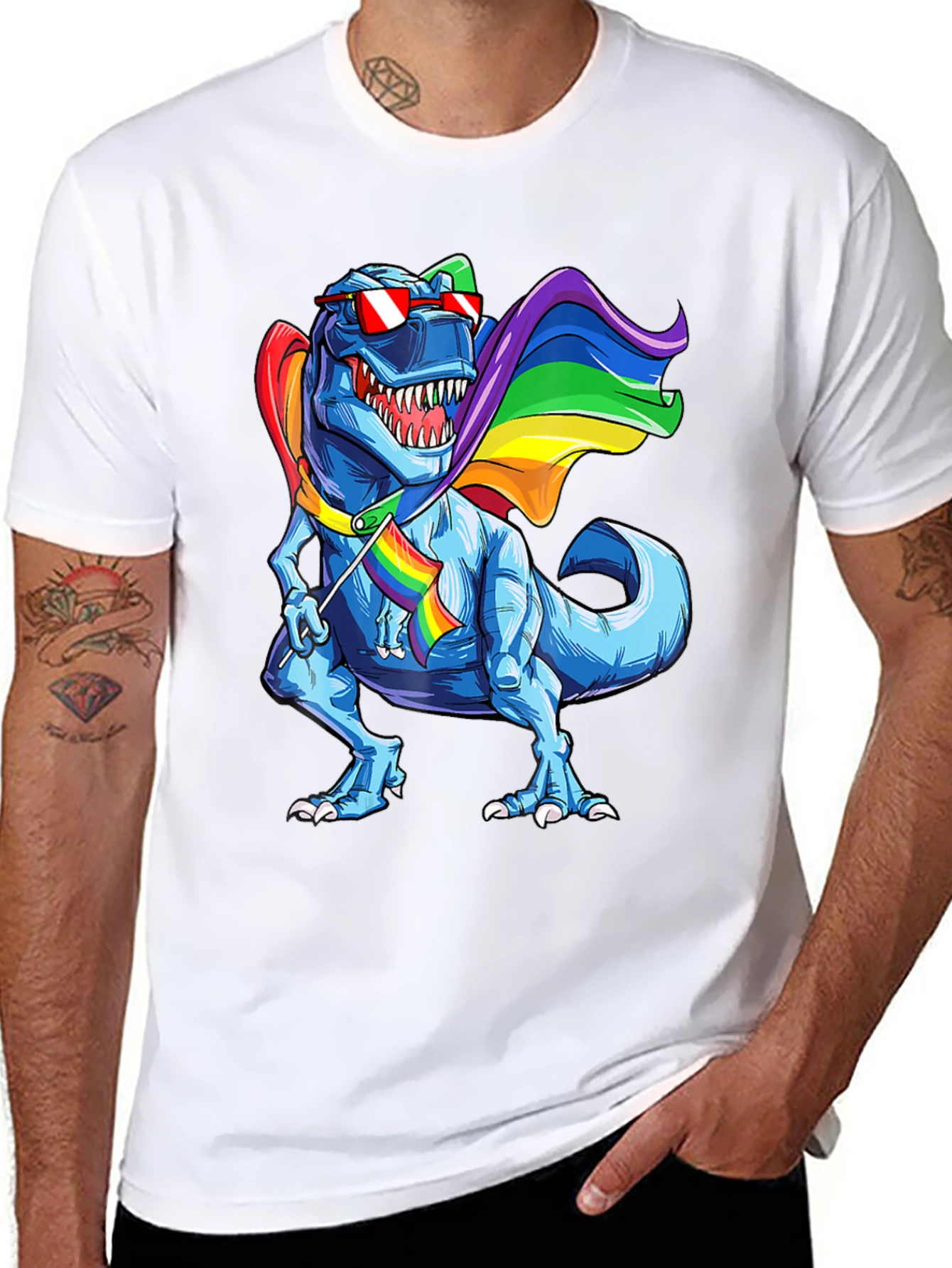 Black Rainbow Dinosaur Pride T-Shirt view 8