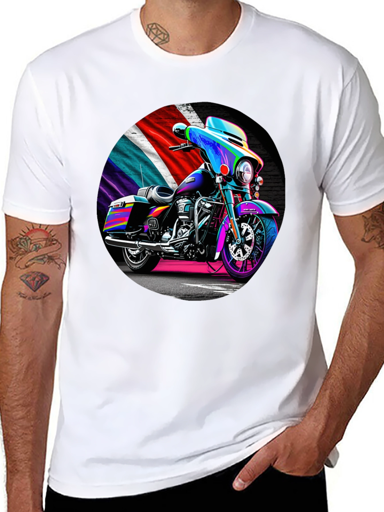Black Motorcycle T-Shirt - Colorful Bike Design view 8