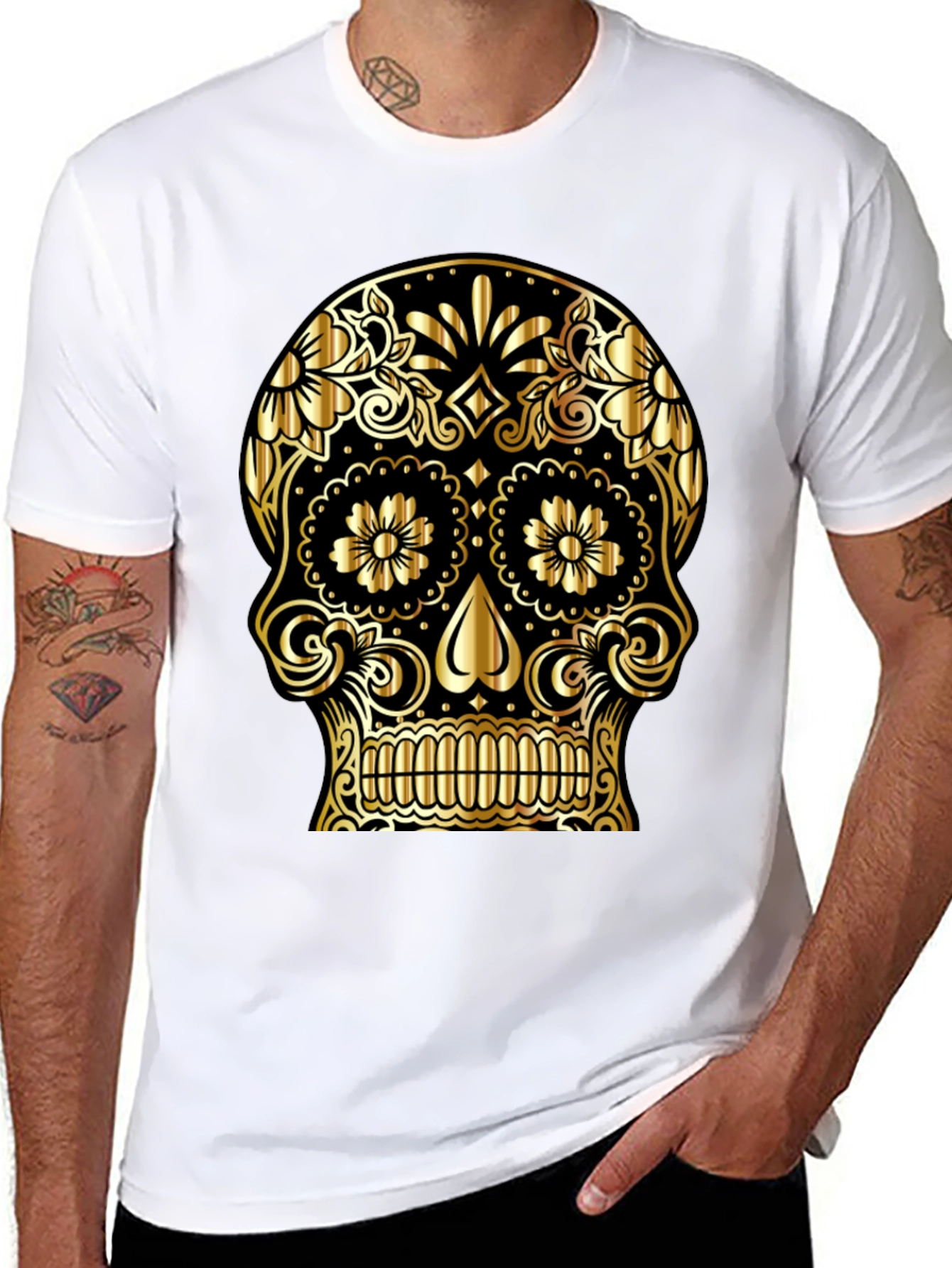 Black Gold Sugar Skull Graphic Black T-Shirt view 8