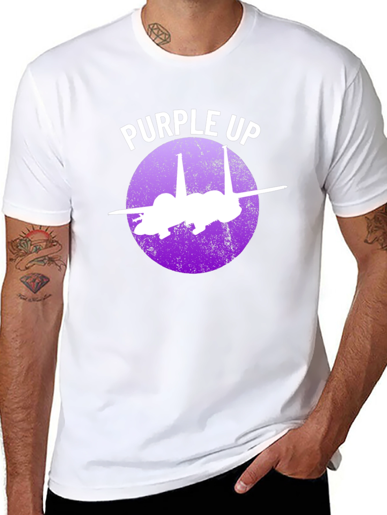 Black Purple Up F-15 Fighter Jet Graphic T-Shirt view 8
